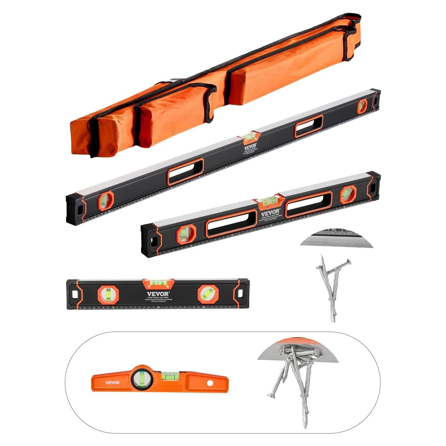 Juego de Niveles Torpedo VEVOR 4 Piezas Aluminio 10-48 cm