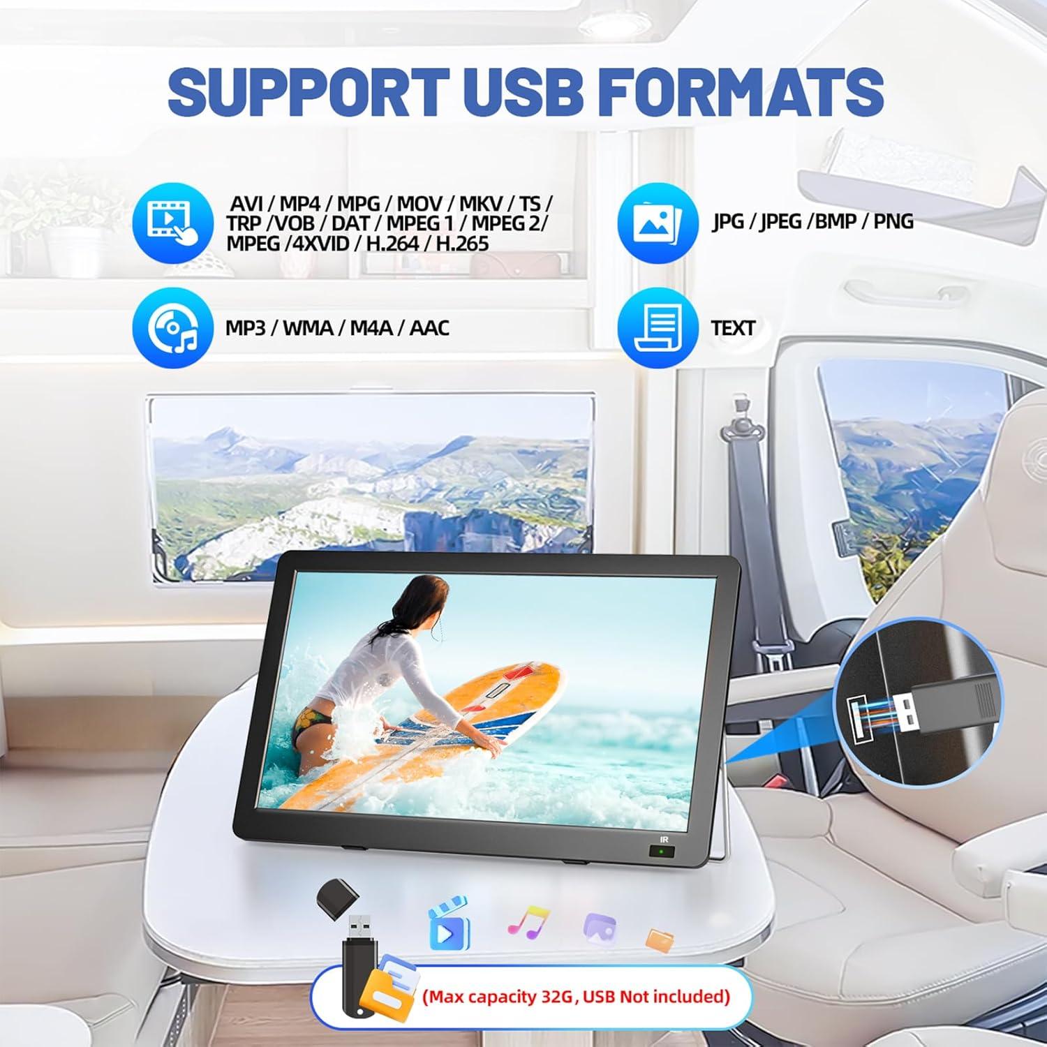 Televisor portátil Erasiny 14" 1080P HDMI USB para coche