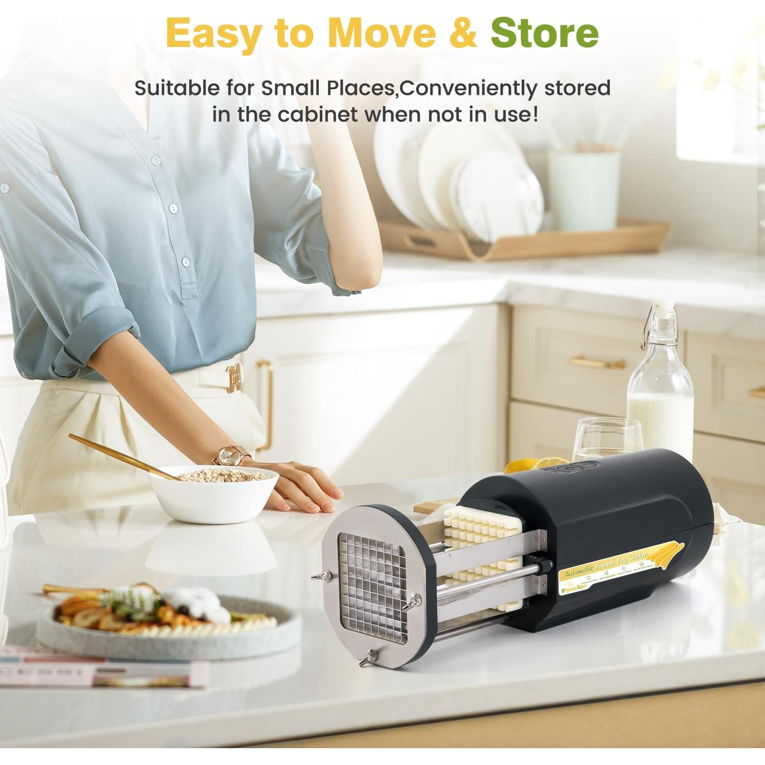 Cortadora de Papas Francesas Eléctrica Flyseago 2 Cuchillas 1.27cm 0.84cm