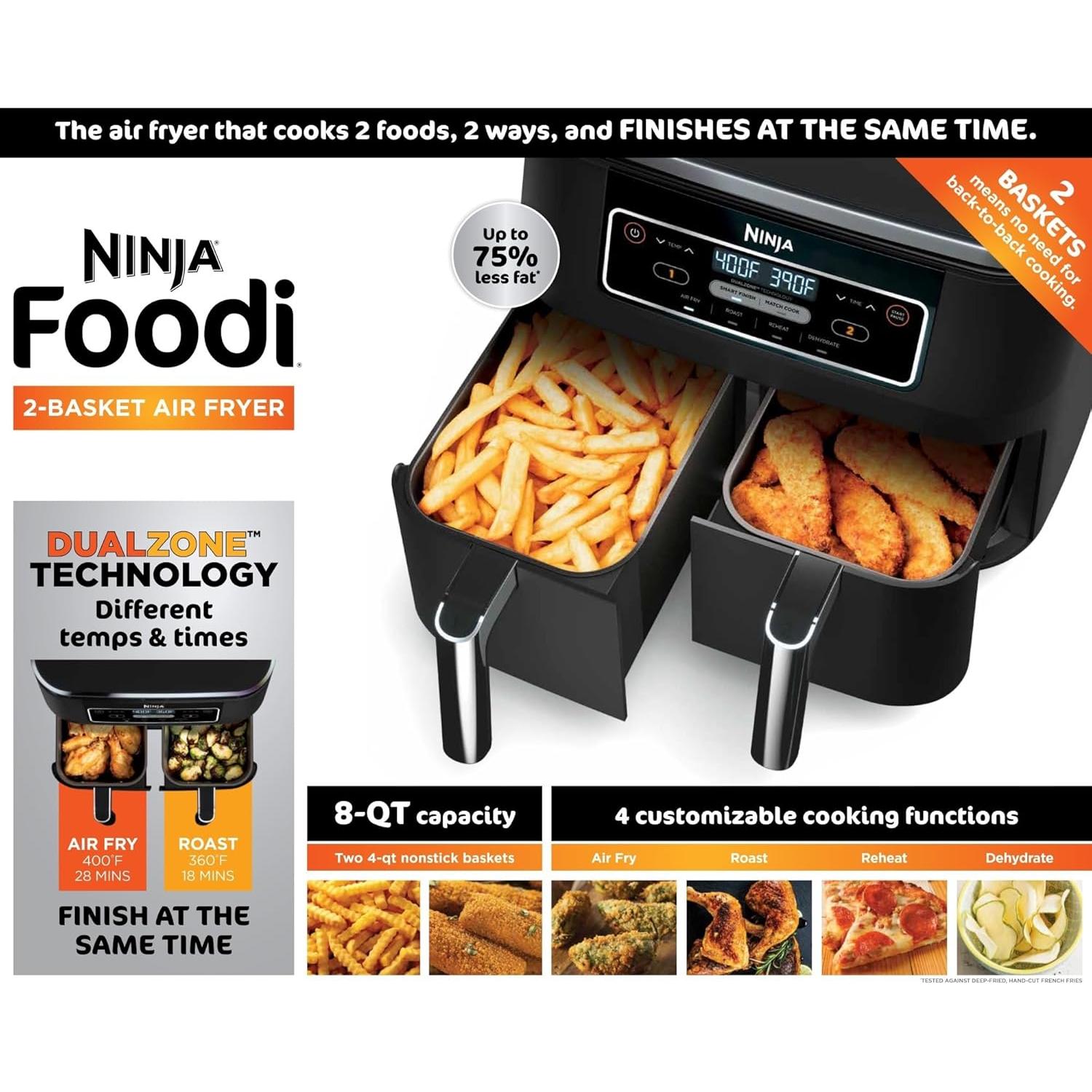 Freidora de Aire Ninja Foodi 4 en 1 8 Cuartos DualZone