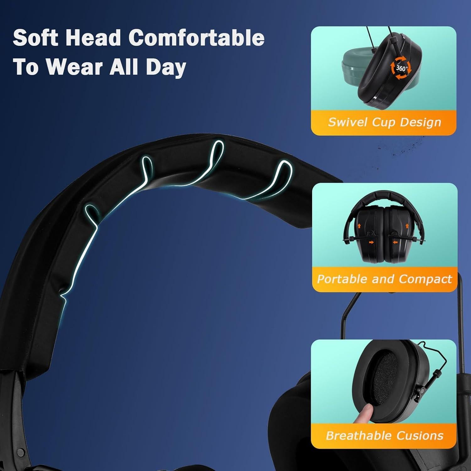 Orejeras de Seguridad HUARUI SNR 29 dB Ajustables para Tiro y Construcción