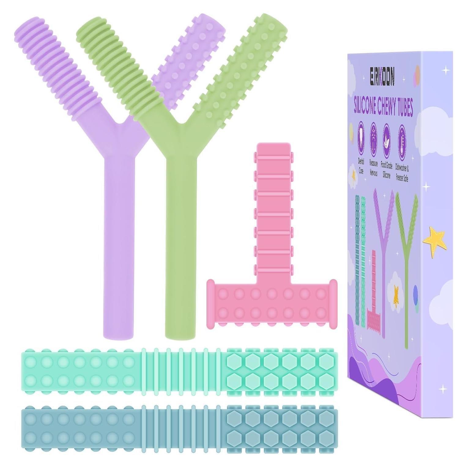 Juguetes Masticables Sensoriales ERKOON 5 Piezas Silicona Grado Alimenticio