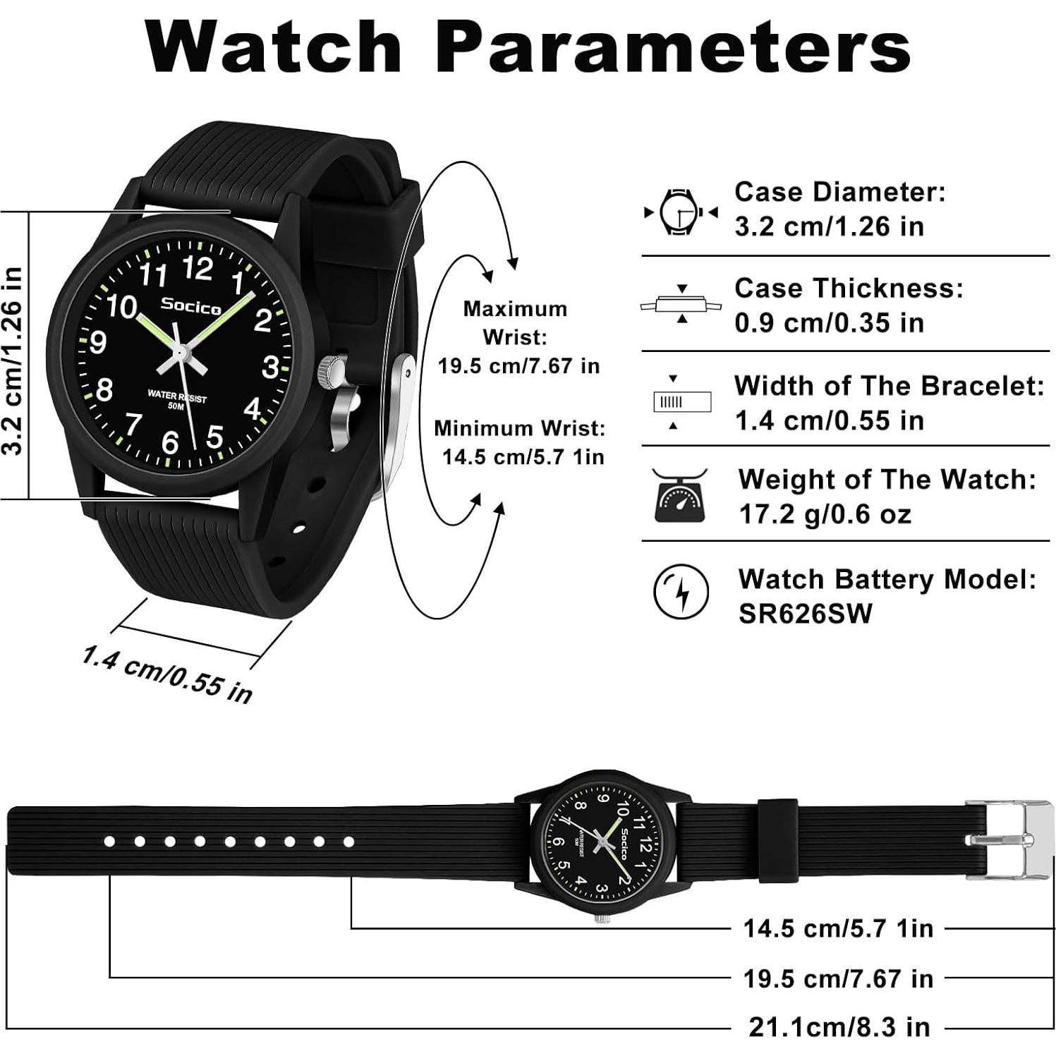 Reloj Analógico SOCICO para Niños 50M Impermeable Camo