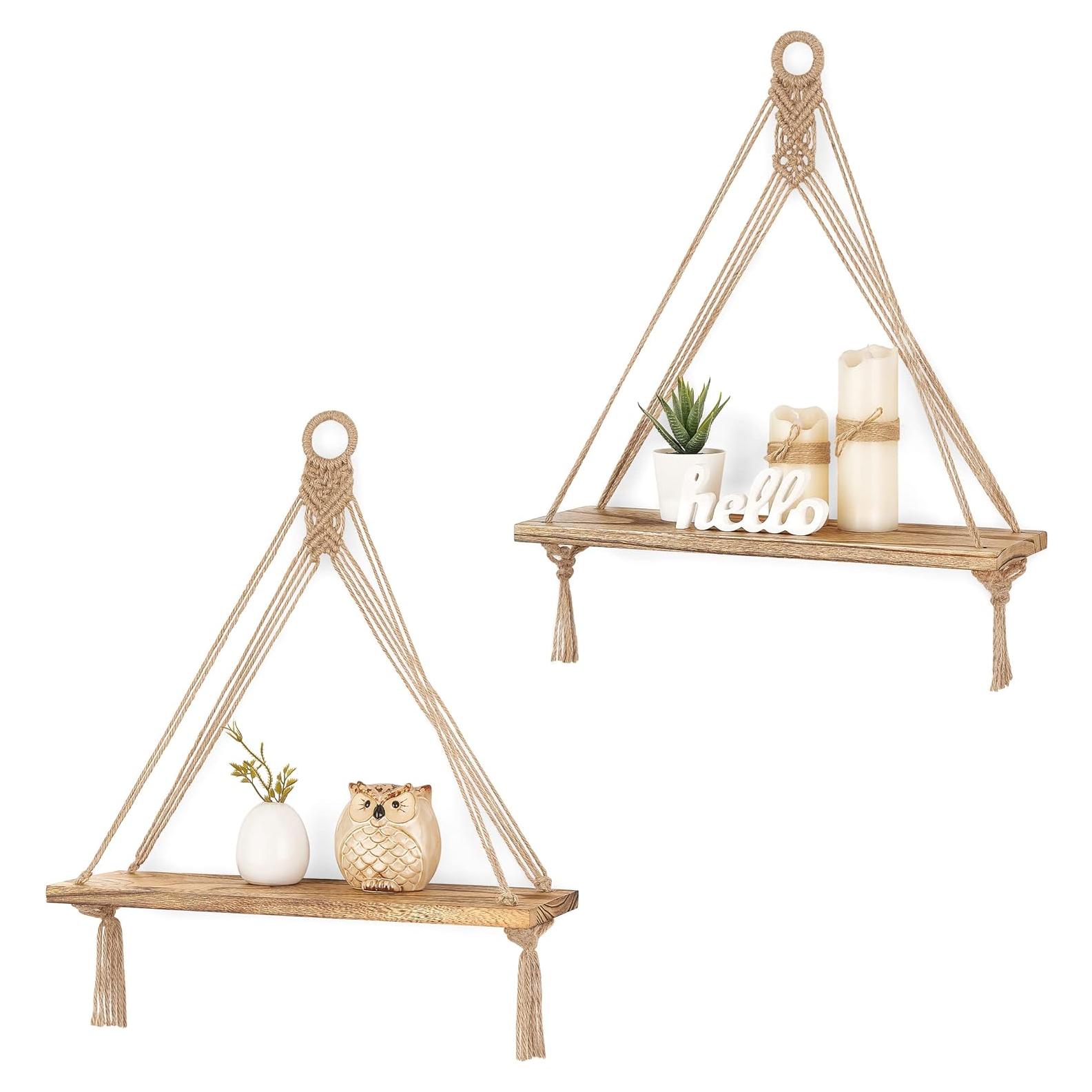 Estantes Colgantes de Madera Mkono Boho Juego de 2