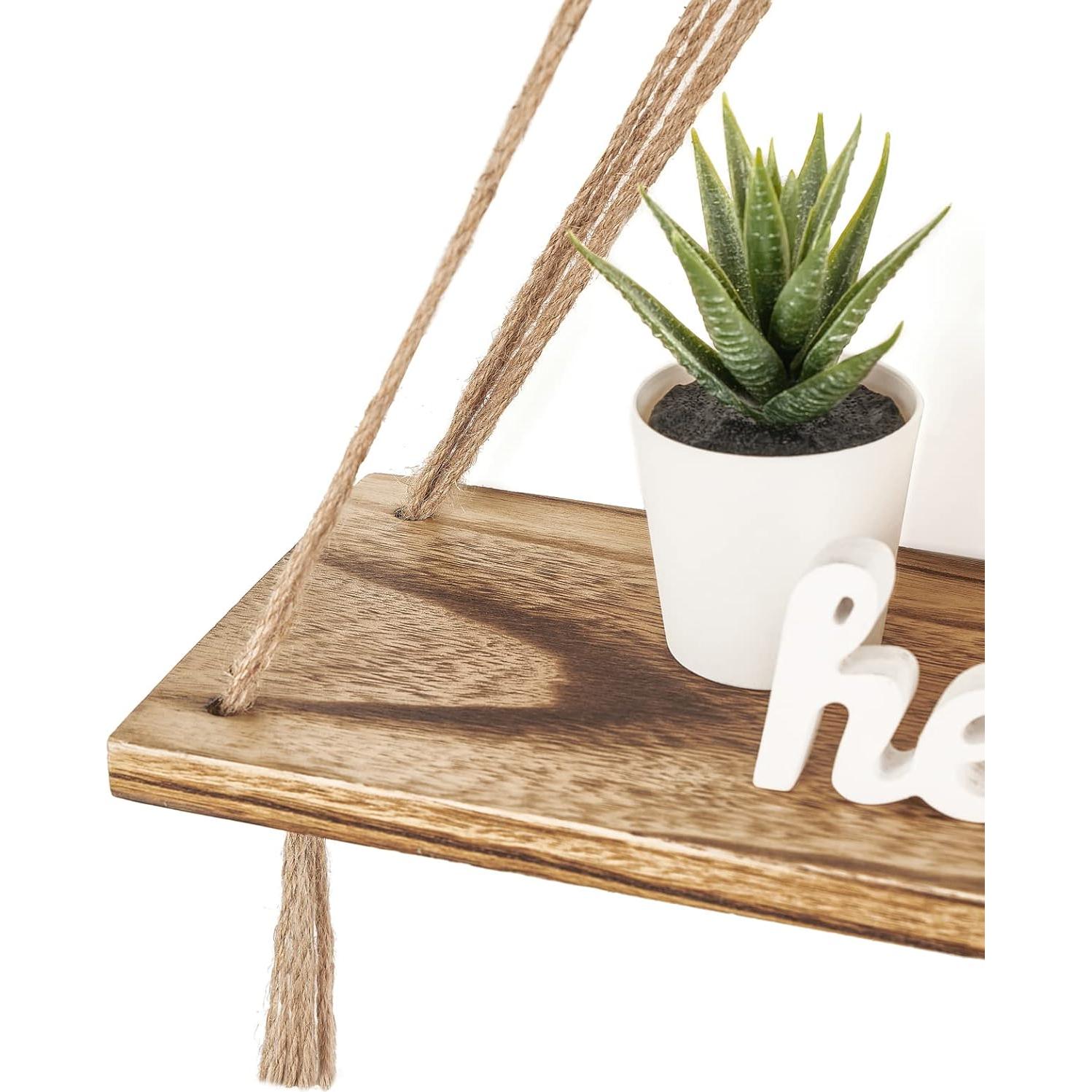 Estantes Colgantes de Madera Mkono Boho Juego de 2