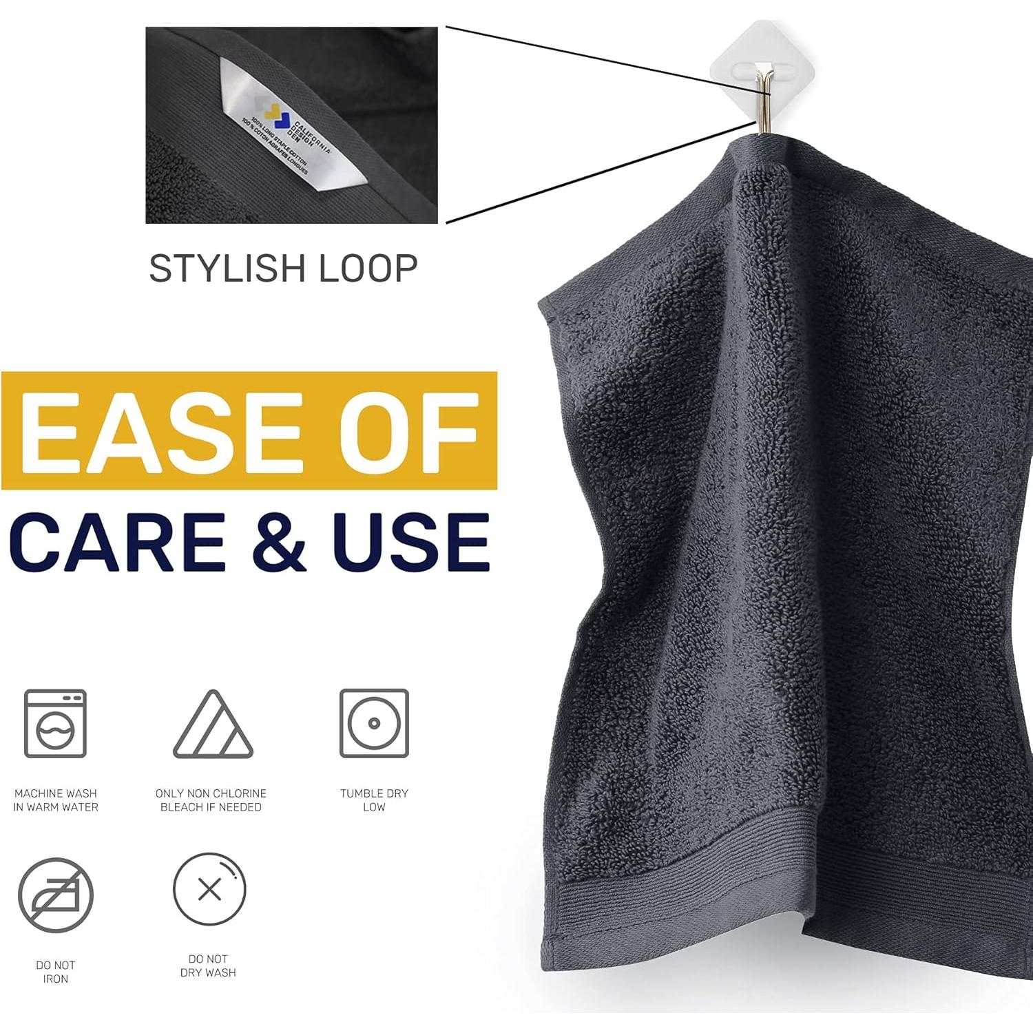 Toallas de Lavado 100% Algodón California Design Den - 12 Piezas 33x33cm