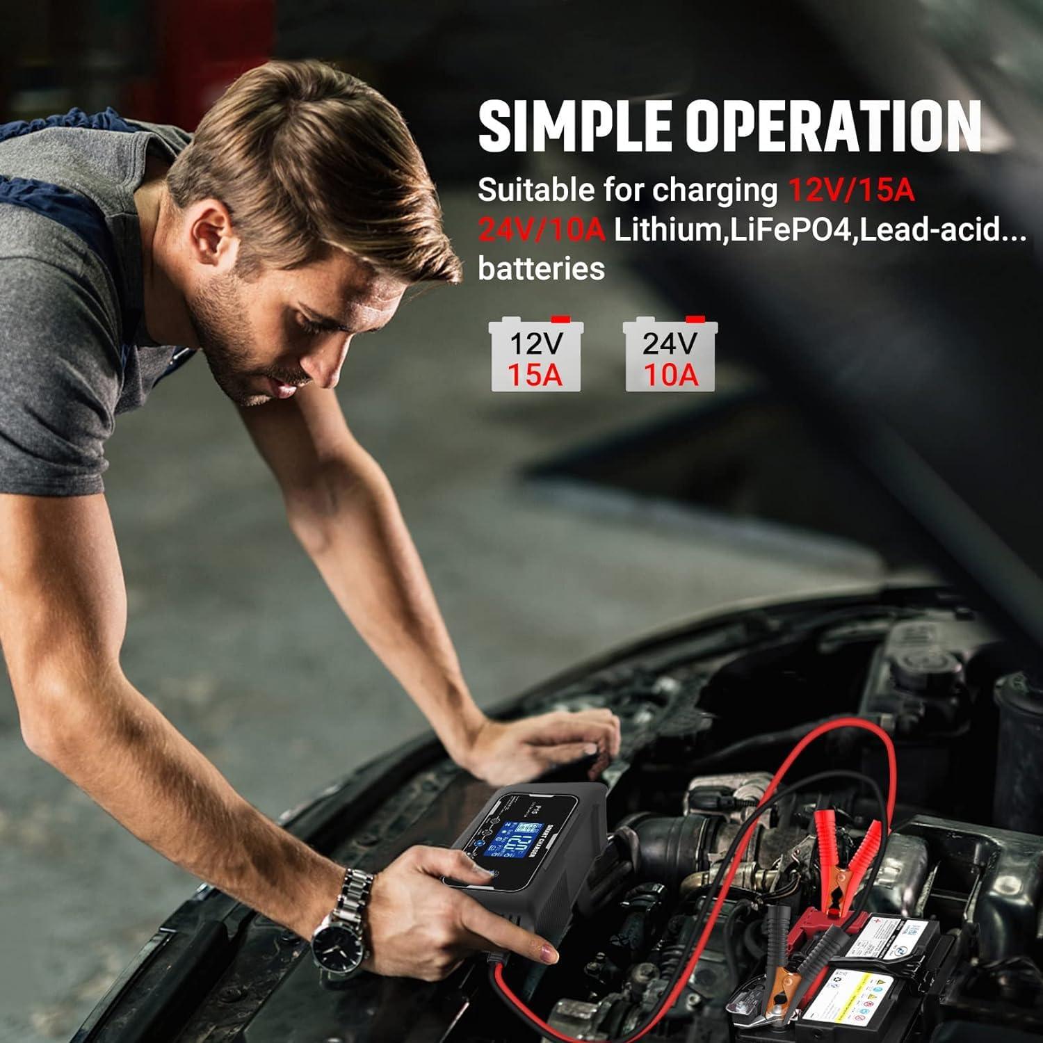 Cargador inteligente 12V/24V 15A/10A dKJIGYH LiFePO4