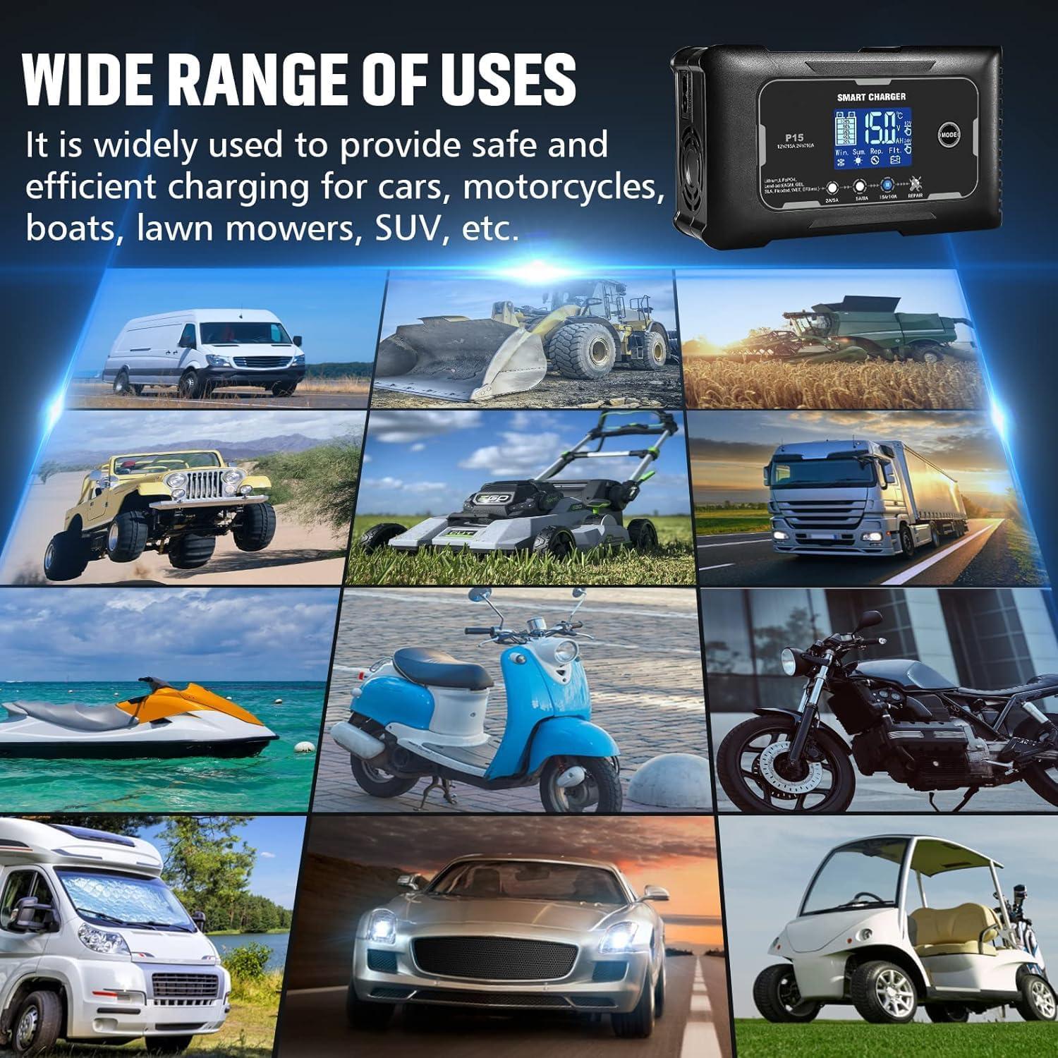 Cargador inteligente 12V/24V 15A/10A dKJIGYH LiFePO4