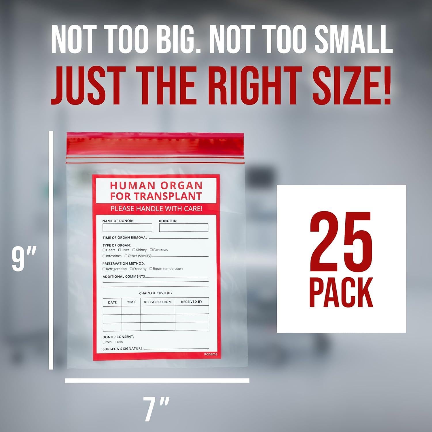 25 Bolsas Divertidas de Órganos Humanos Konama 23x18 cm