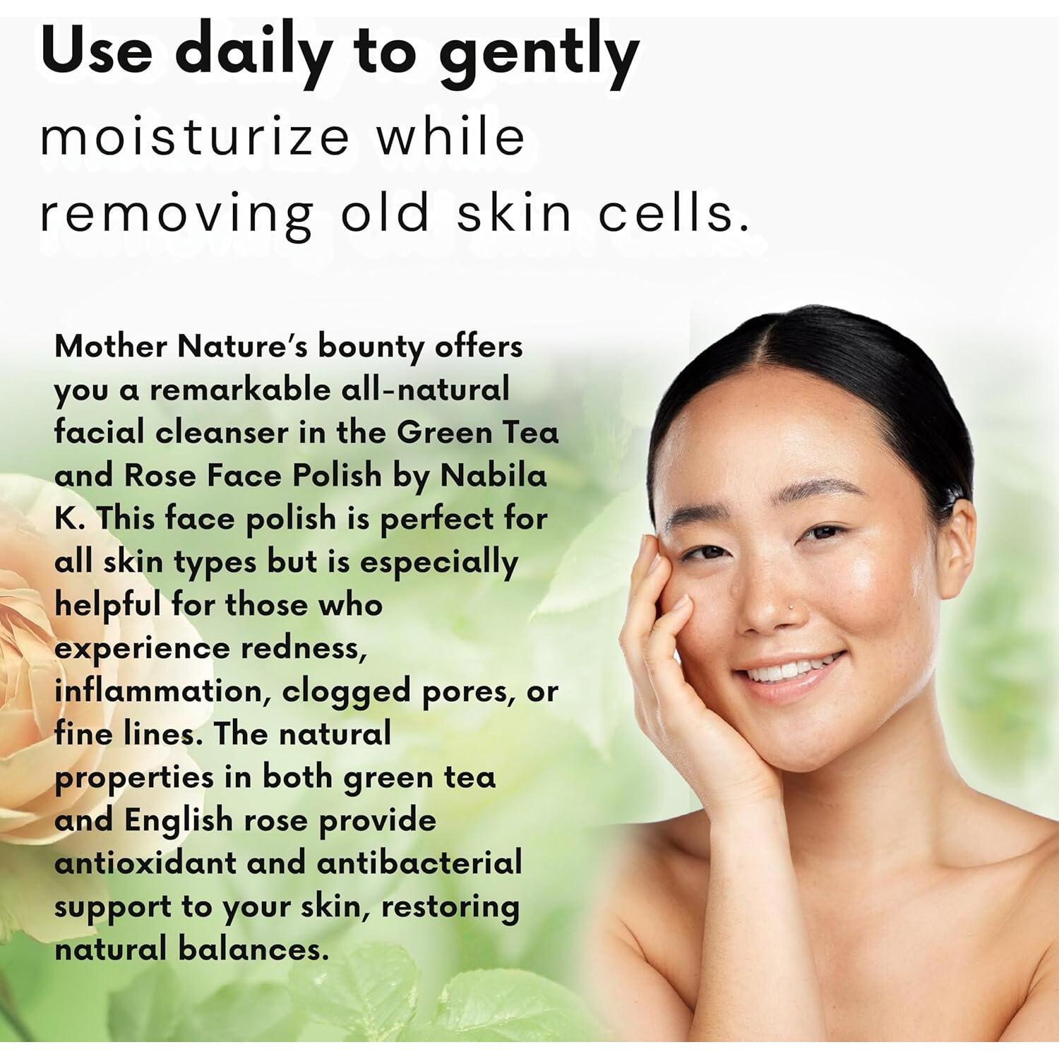 Pulido Facial Nabila K Té Verde y Rosa 142 g - Exfoliante Natural