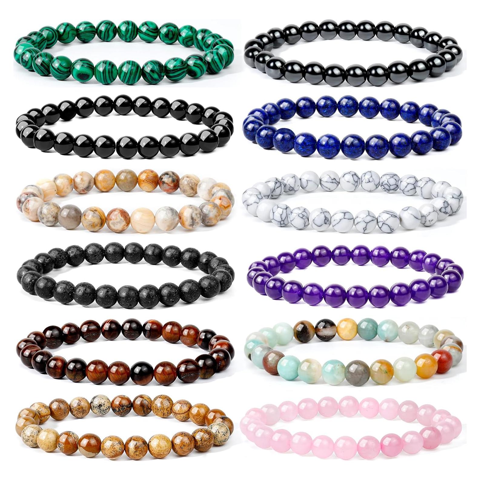 Pulseras de Chakra ONESING 12 Pcs 8mm Cristales Sanadores