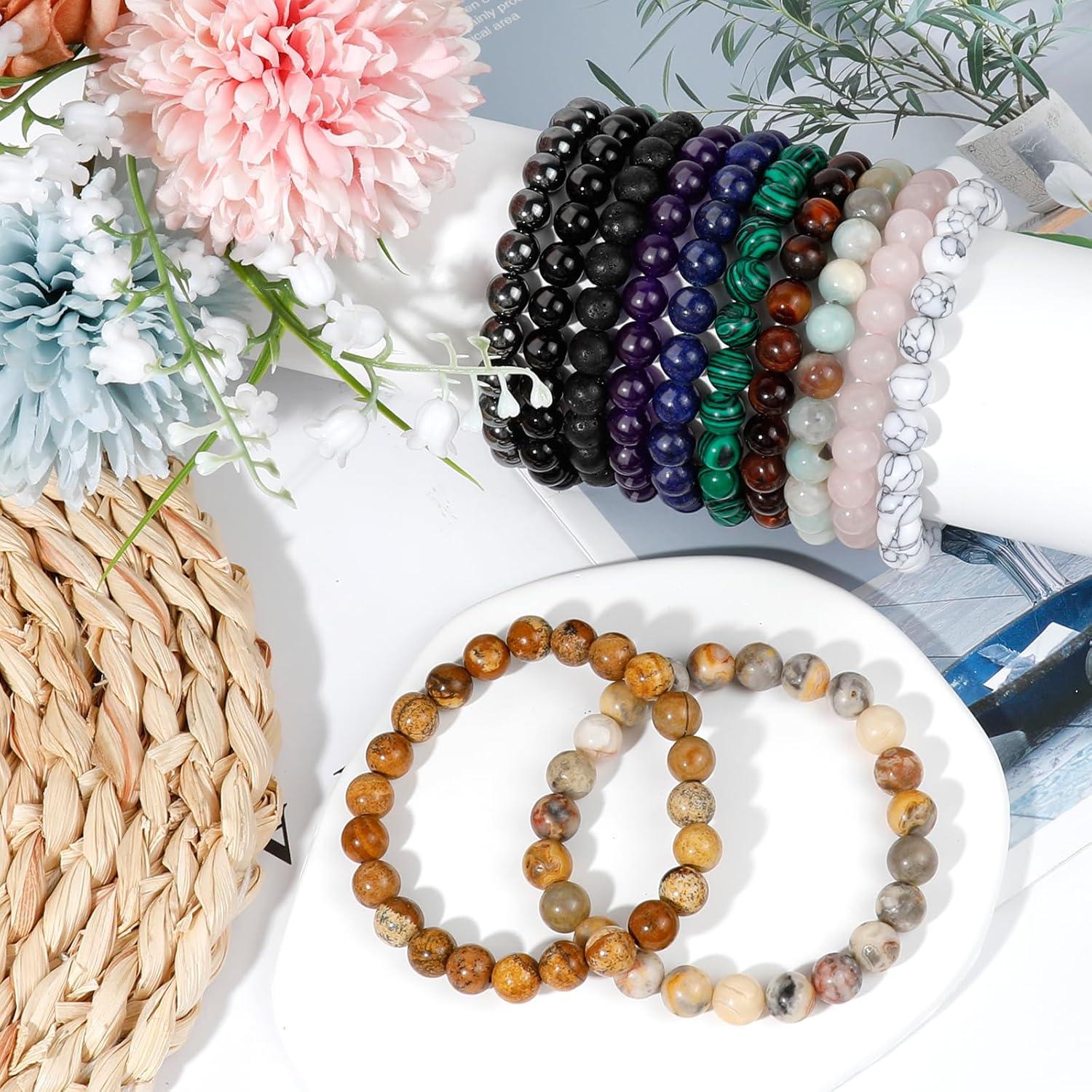 Pulseras de Chakra ONESING 12 Pcs 8mm Cristales Sanadores