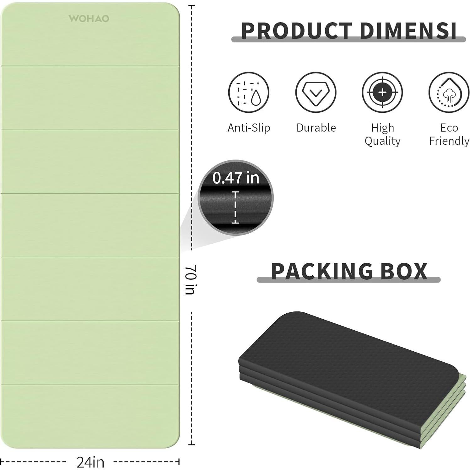 Alfombrilla de Yoga Plegable Wohao 178x61cm 12mm Antideslizante