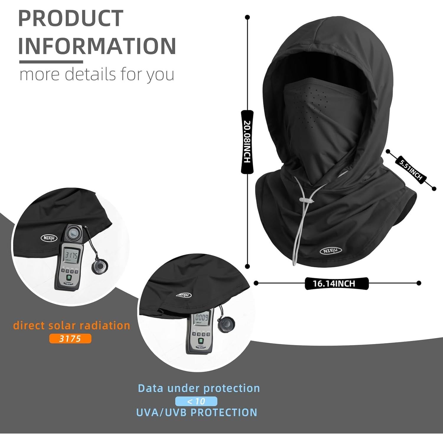 Máscara Balaclava UV 50+ Negra Grande Unisex para Ciclismo