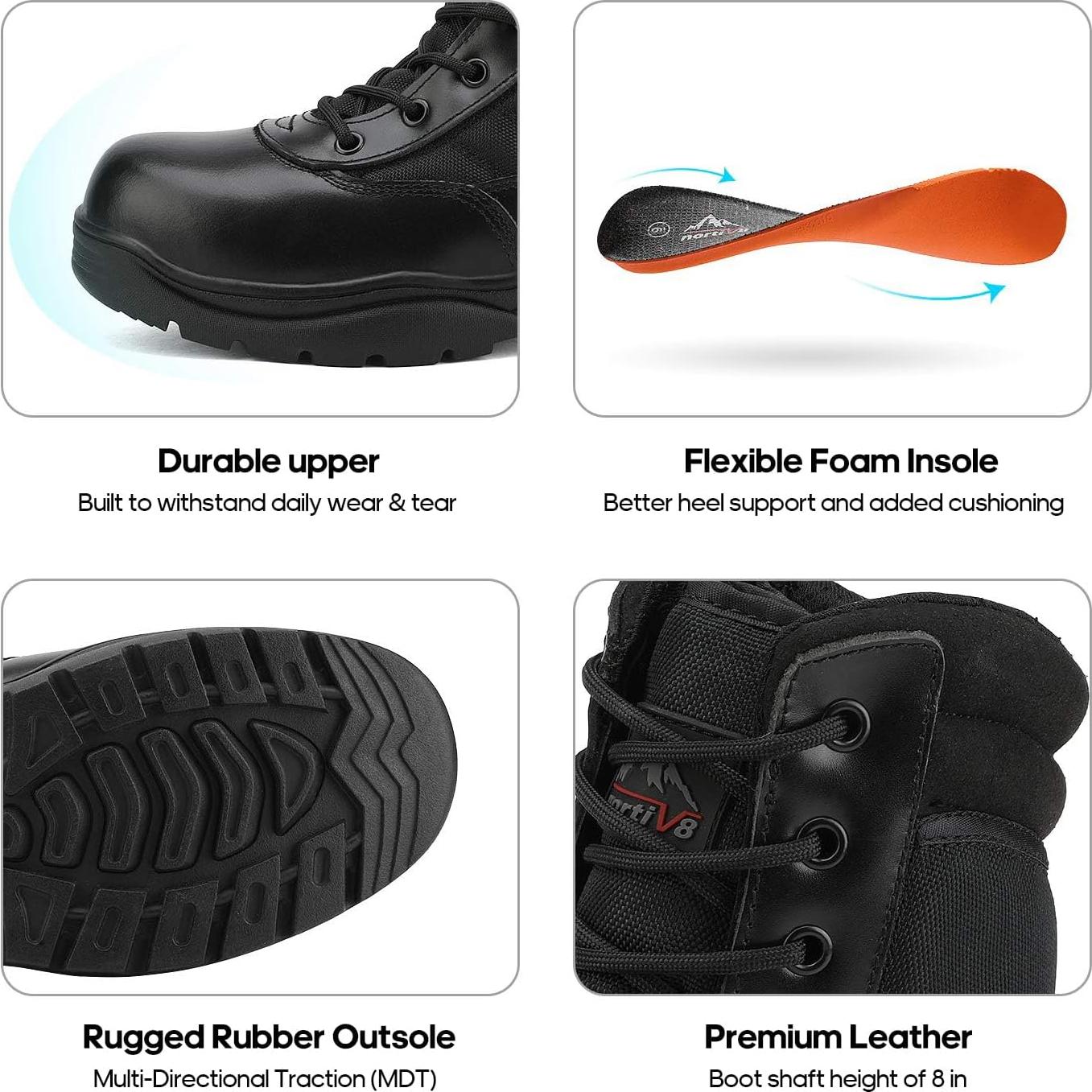 Botas Tácticas NORTIV 8 para Hombre con Cremallera Lateral 20 cm