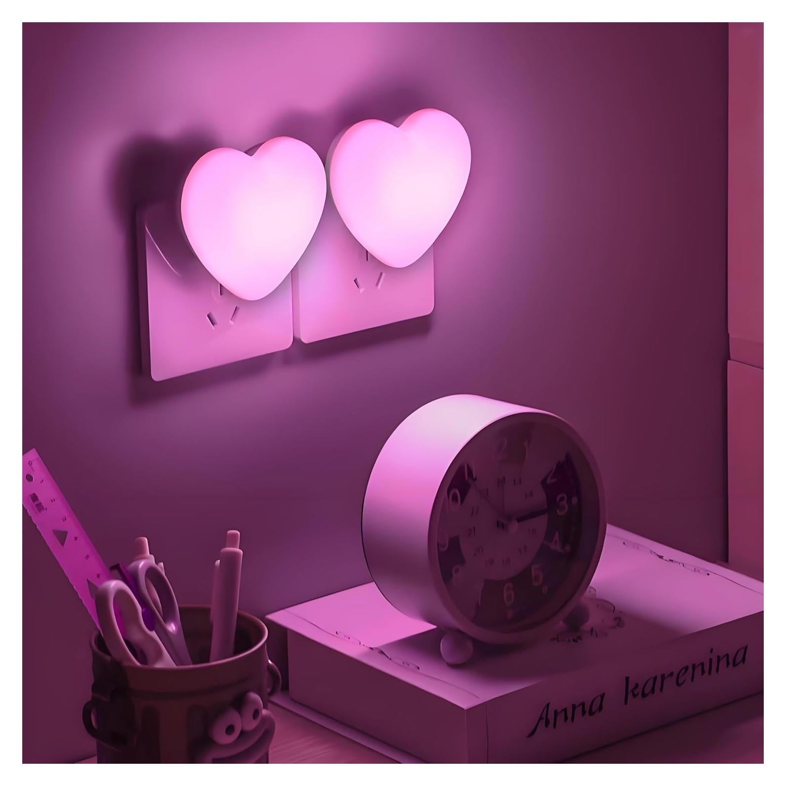 Night Lights Plug into Wall - 2Pcs Cute Heart LED Night Light for Kids, Plug in Nightlight with Smart Auto On/Off Dusk to Dawn Sensor, Soft Warm Lamp for Bedroom Nursery Living Room Bathroom Hallway