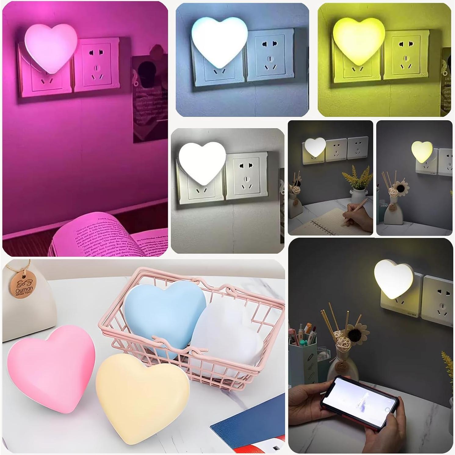 Night Lights Plug into Wall - 2Pcs Cute Heart LED Night Light for Kids, Plug in Nightlight with Smart Auto On/Off Dusk to Dawn Sensor, Soft Warm Lamp for Bedroom Nursery Living Room Bathroom Hallway