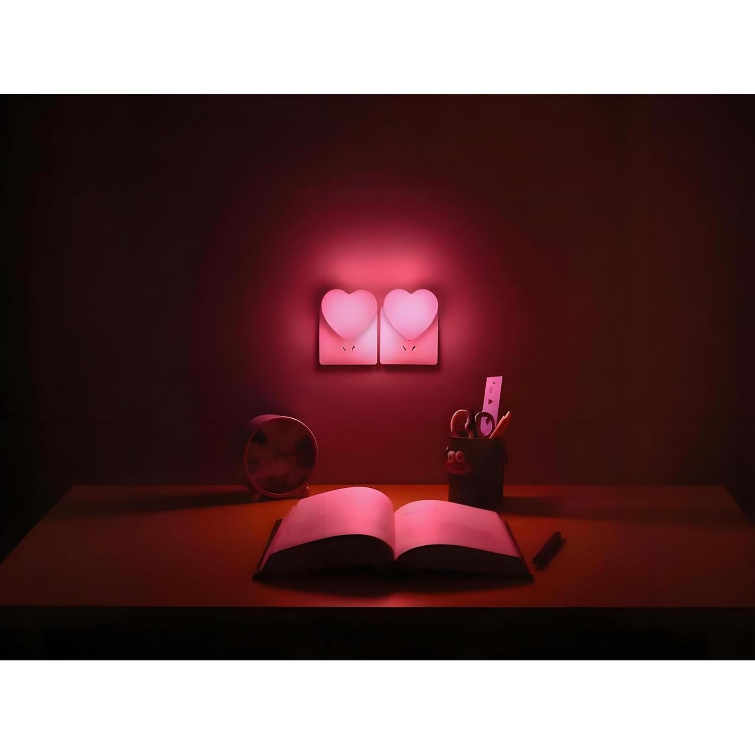 Night Lights Plug into Wall - 2Pcs Cute Heart LED Night Light for Kids, Plug in Nightlight with Smart Auto On/Off Dusk to Dawn Sensor, Soft Warm Lamp for Bedroom Nursery Living Room Bathroom Hallway