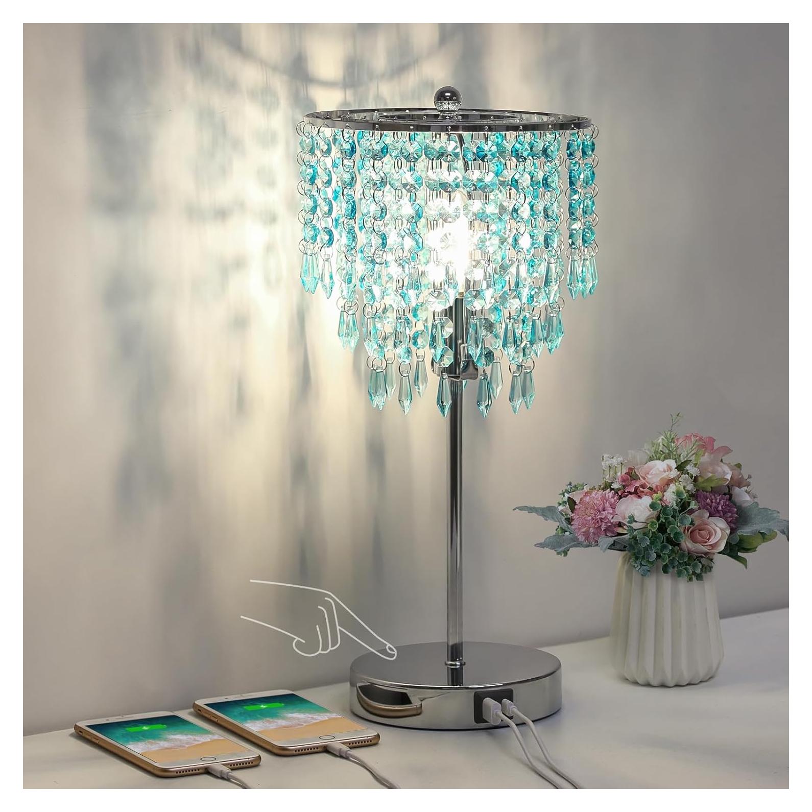 Lámpara de Mesa LED Pueblo Costero Verde Claro con USB