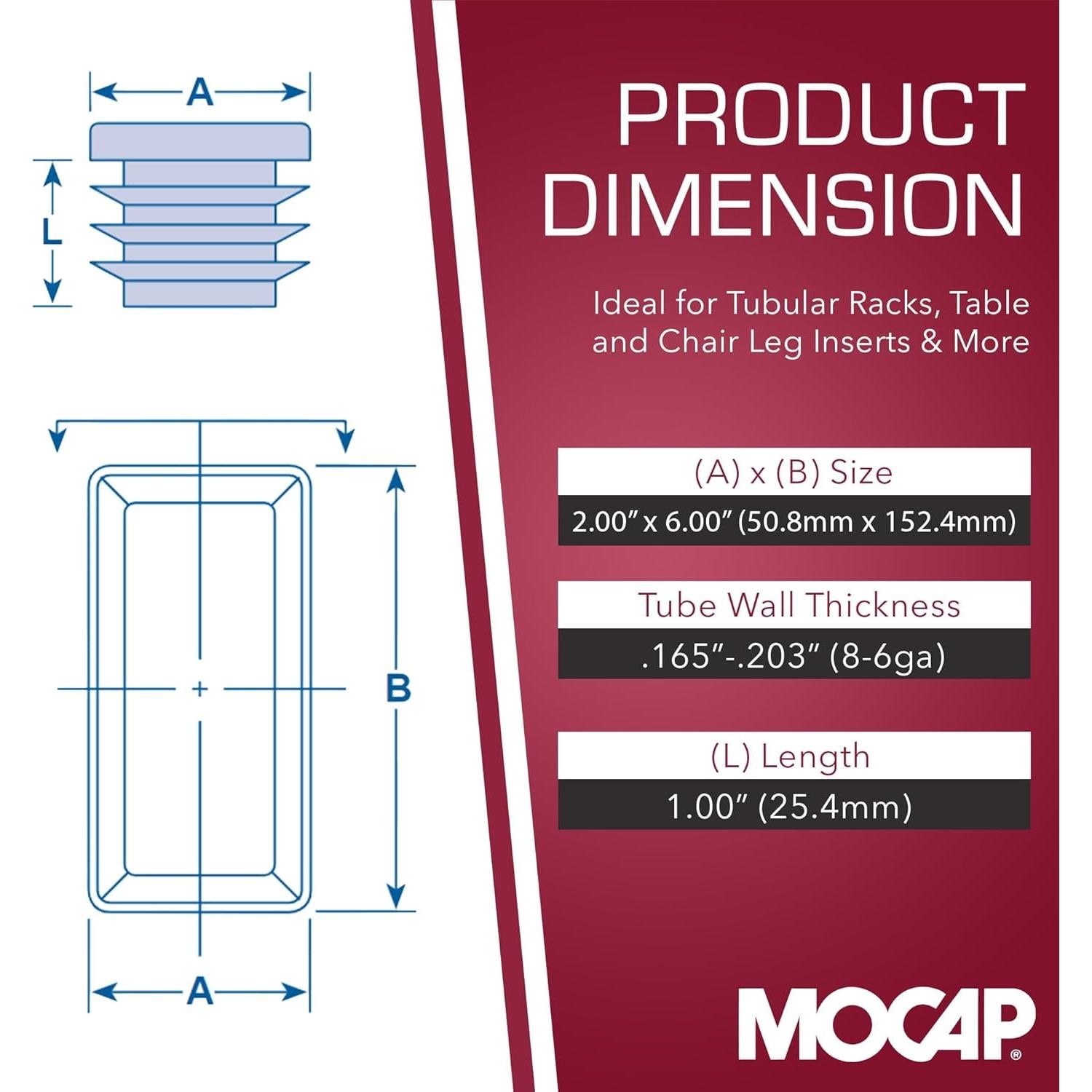Tapa de Tubo Rectangular MOCAP 2x6" - Paquete de 2 - 4.2-5.2mm