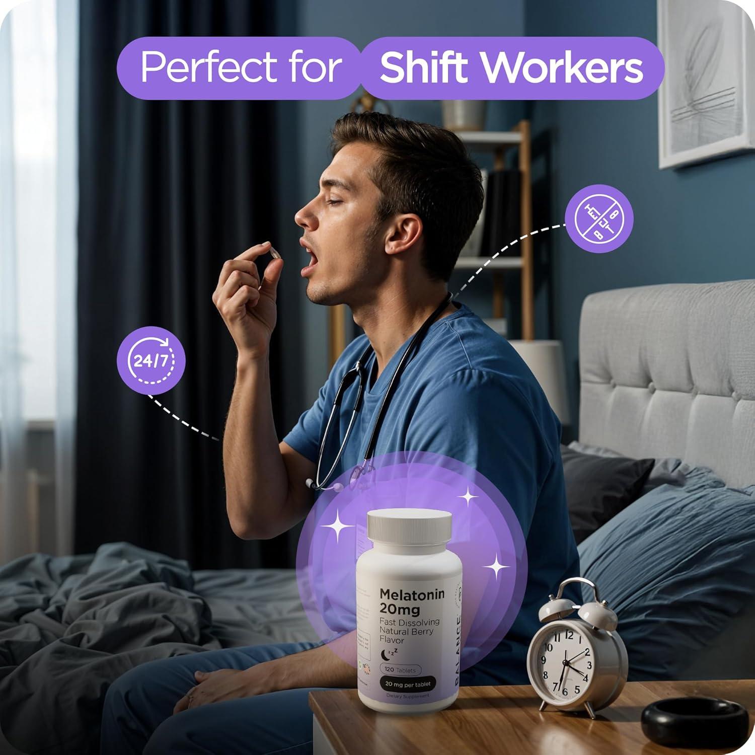 Melatonina 20mg Balance Breens - 120 Tabletas Rápidas para Dormir