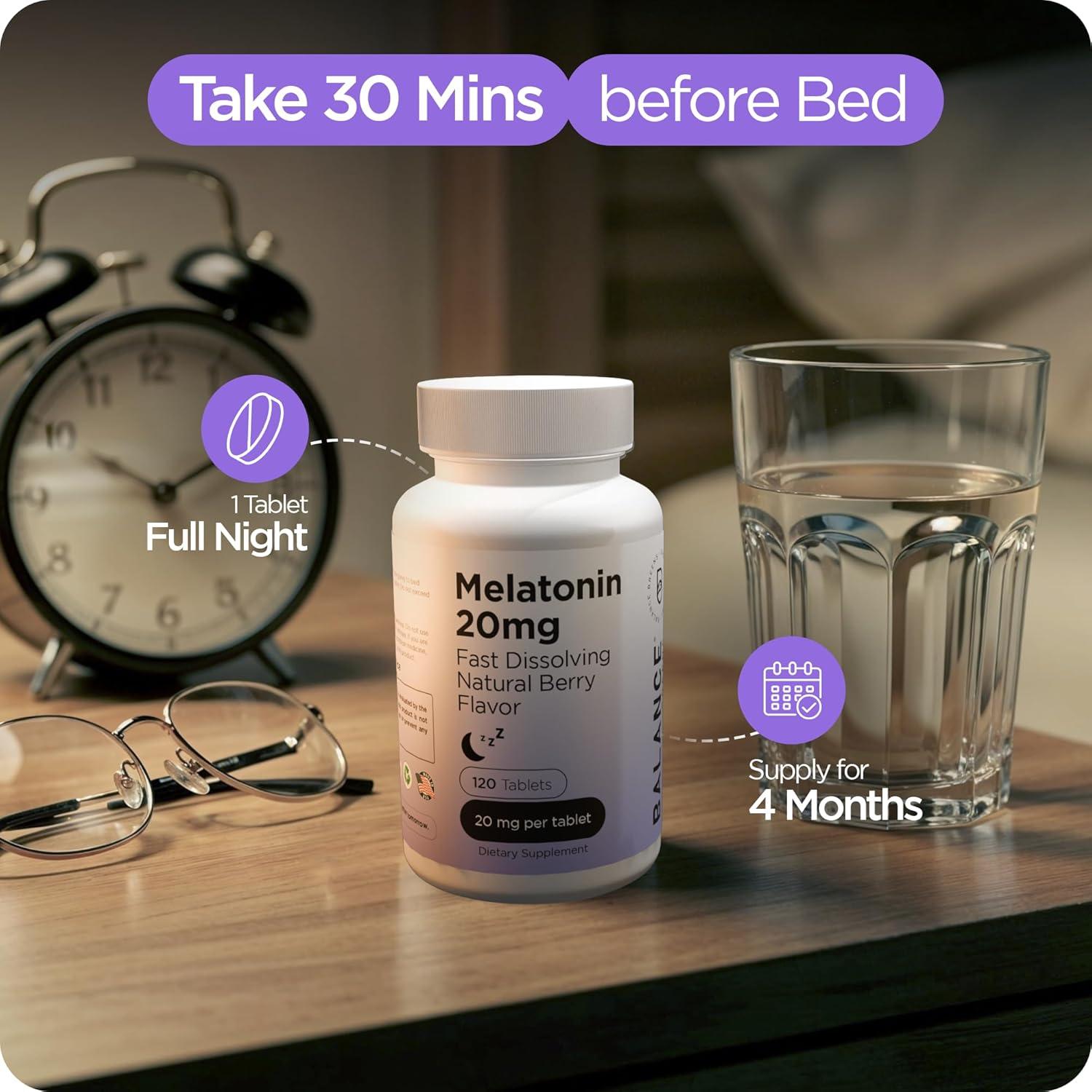 Melatonina 20mg Balance Breens - 120 Tabletas Rápidas para Dormir