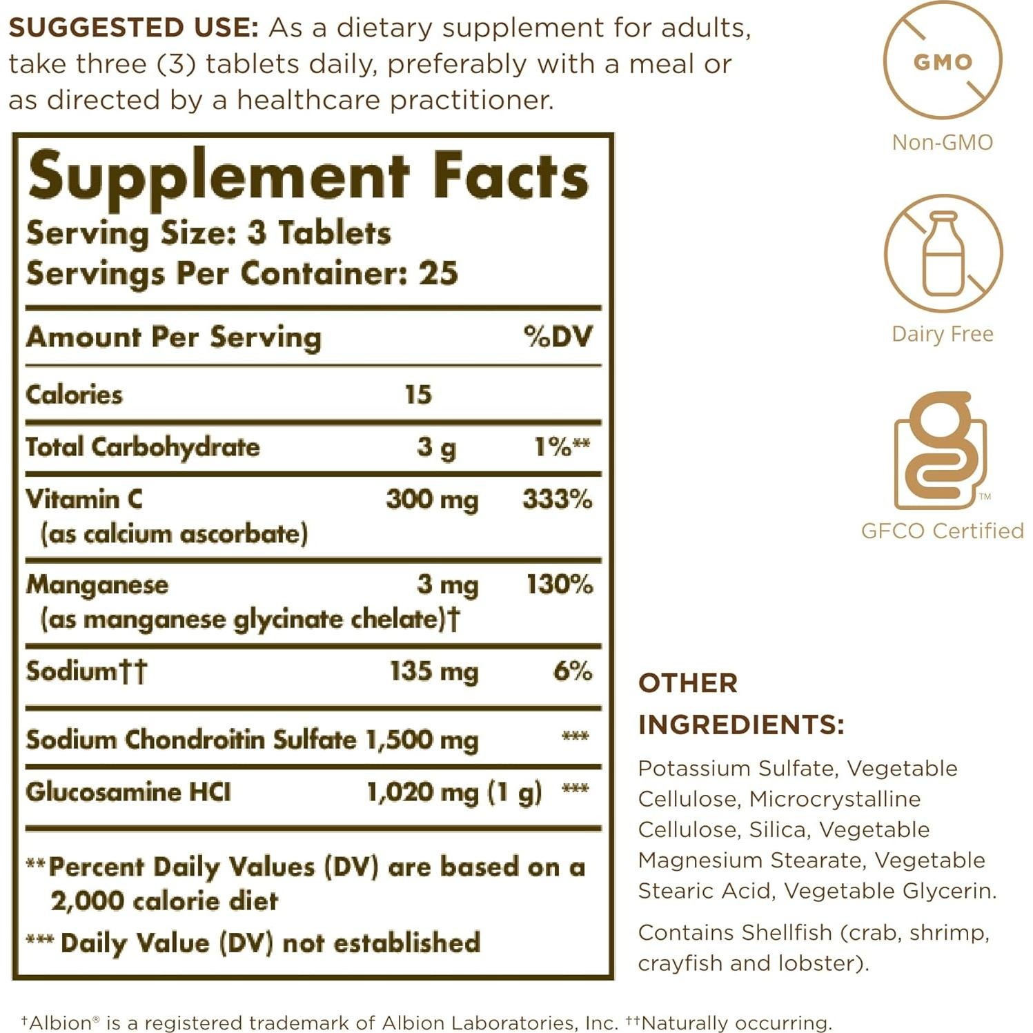 Suplemento Articular Solgar Glucosamina y Condroitina 75 Tabletas