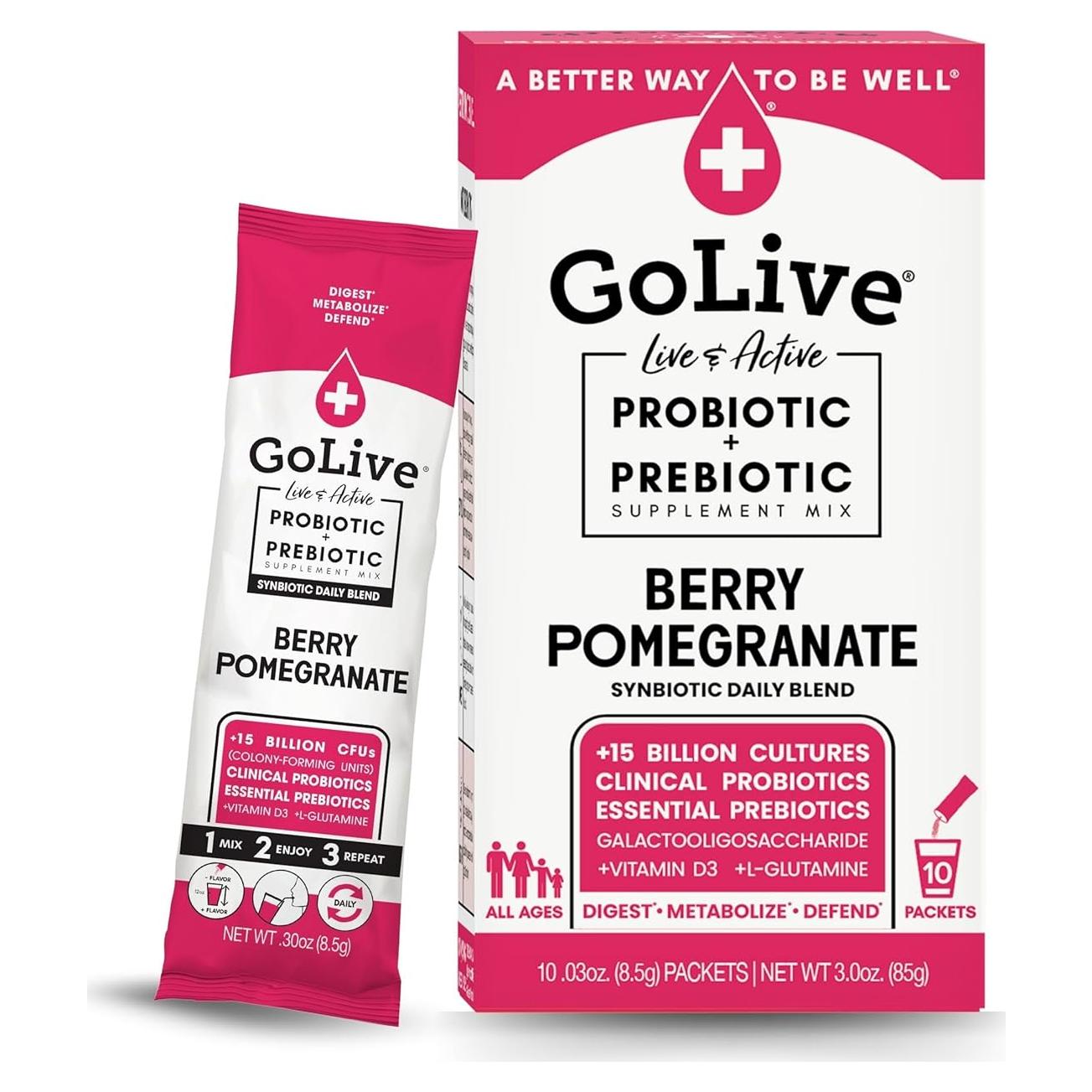 GoLive Sinbiótico Probiotico Baya Granada 28.35g - Salud Intestinal