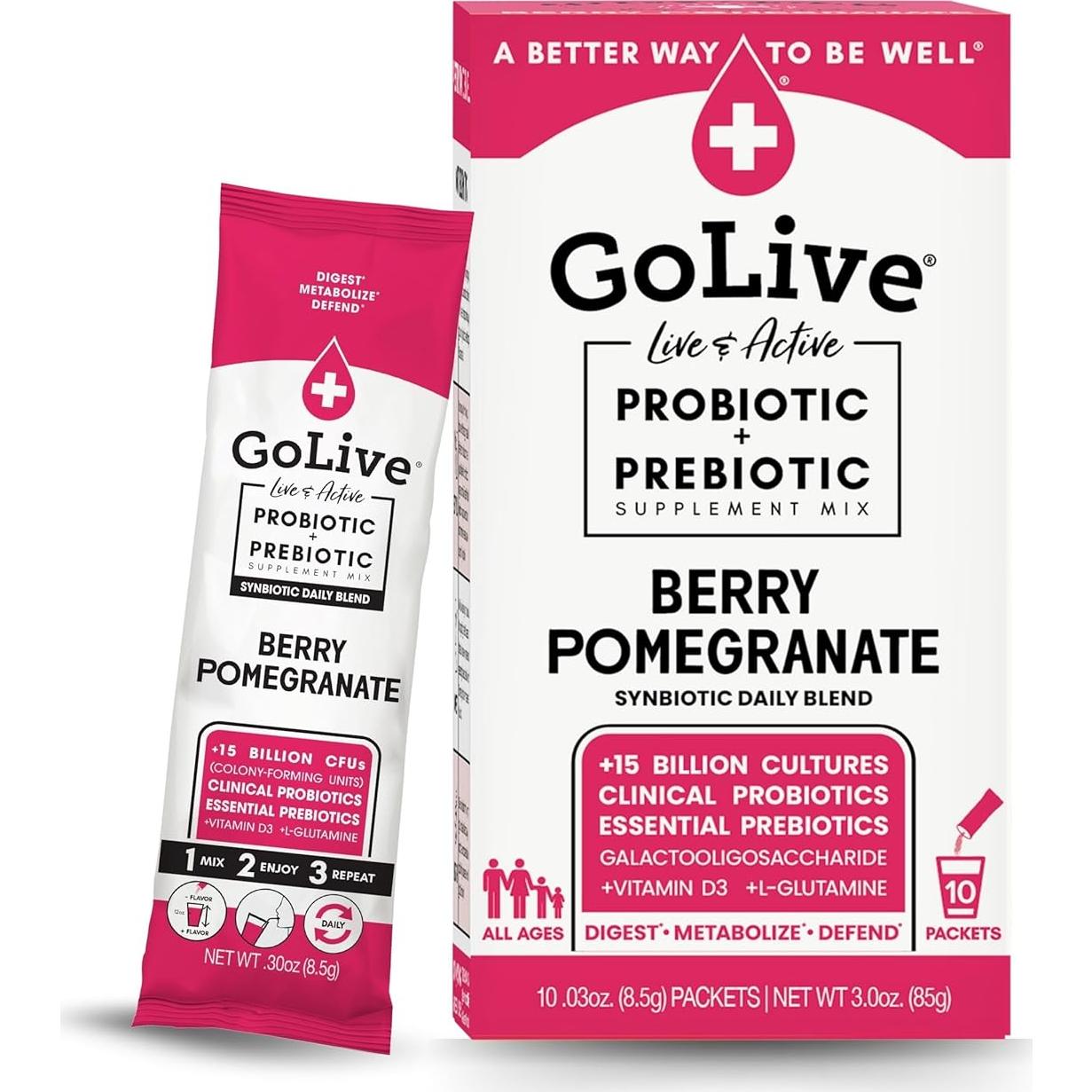 GoLive Sinbiótico Probiotico Baya Granada 28.35g - Salud Intestinal