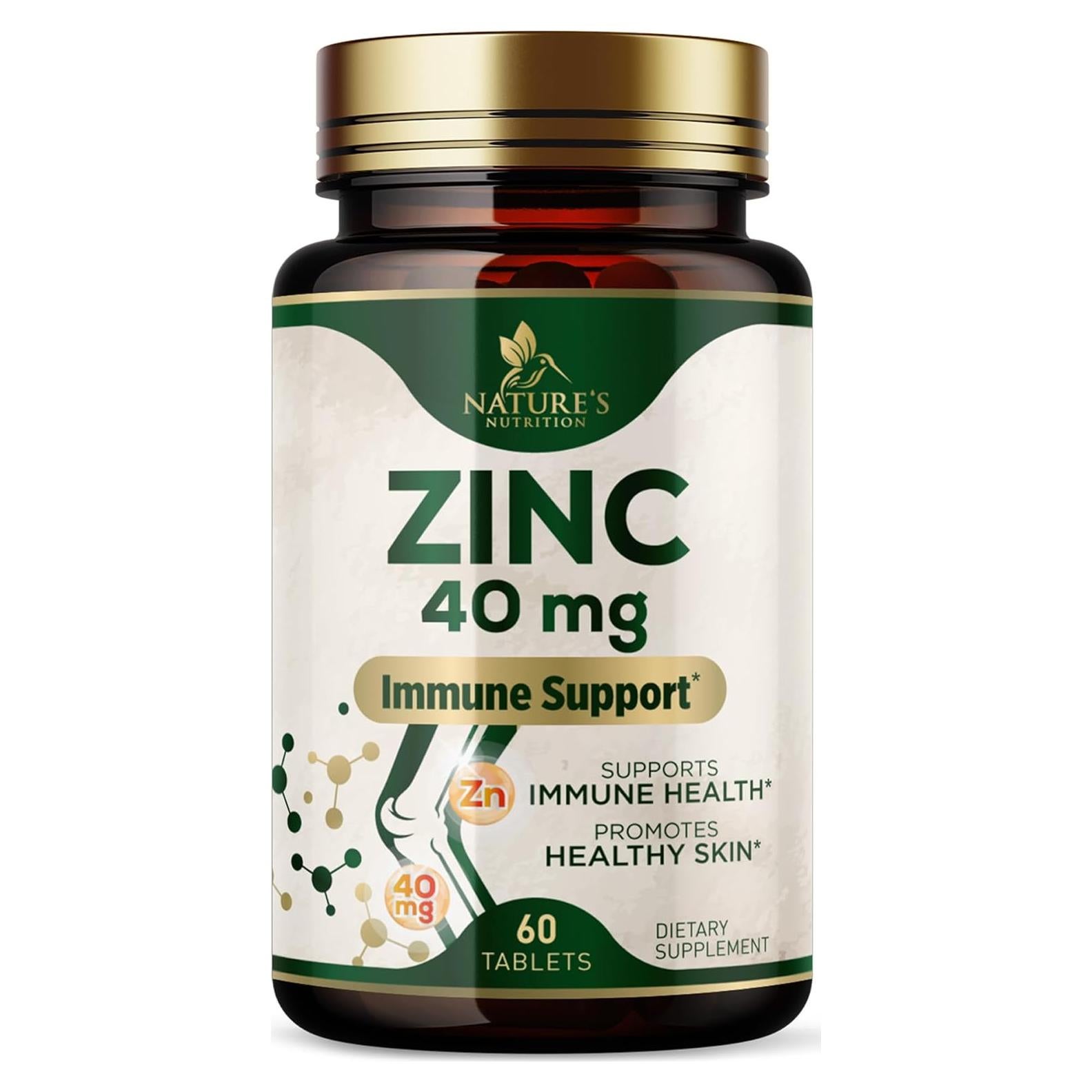 Suplemento de Zinc 40mg Nutrición de la Naturaleza - 60 Tabletas Veganas