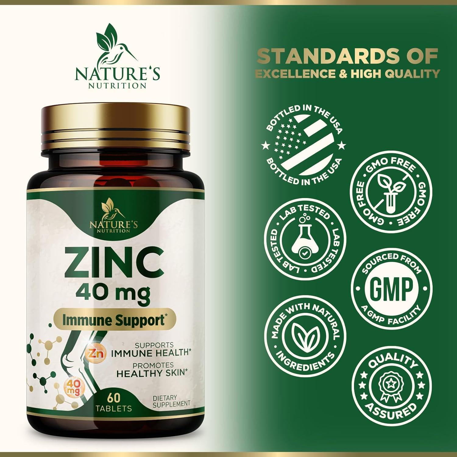 Suplemento de Zinc 40mg Nutrición de la Naturaleza - 60 Tabletas Veganas