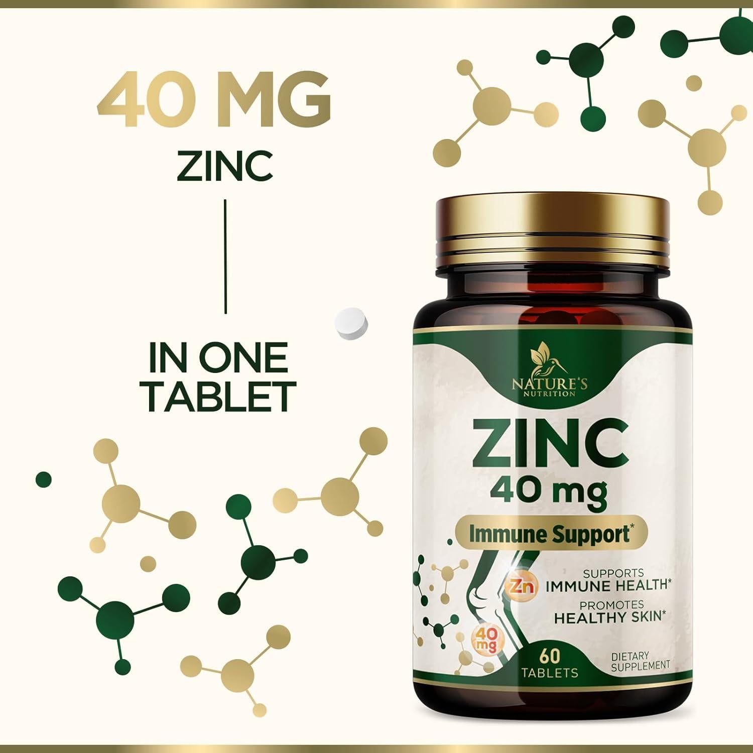 Suplemento de Zinc 40mg Nutrición de la Naturaleza - 60 Tabletas Veganas