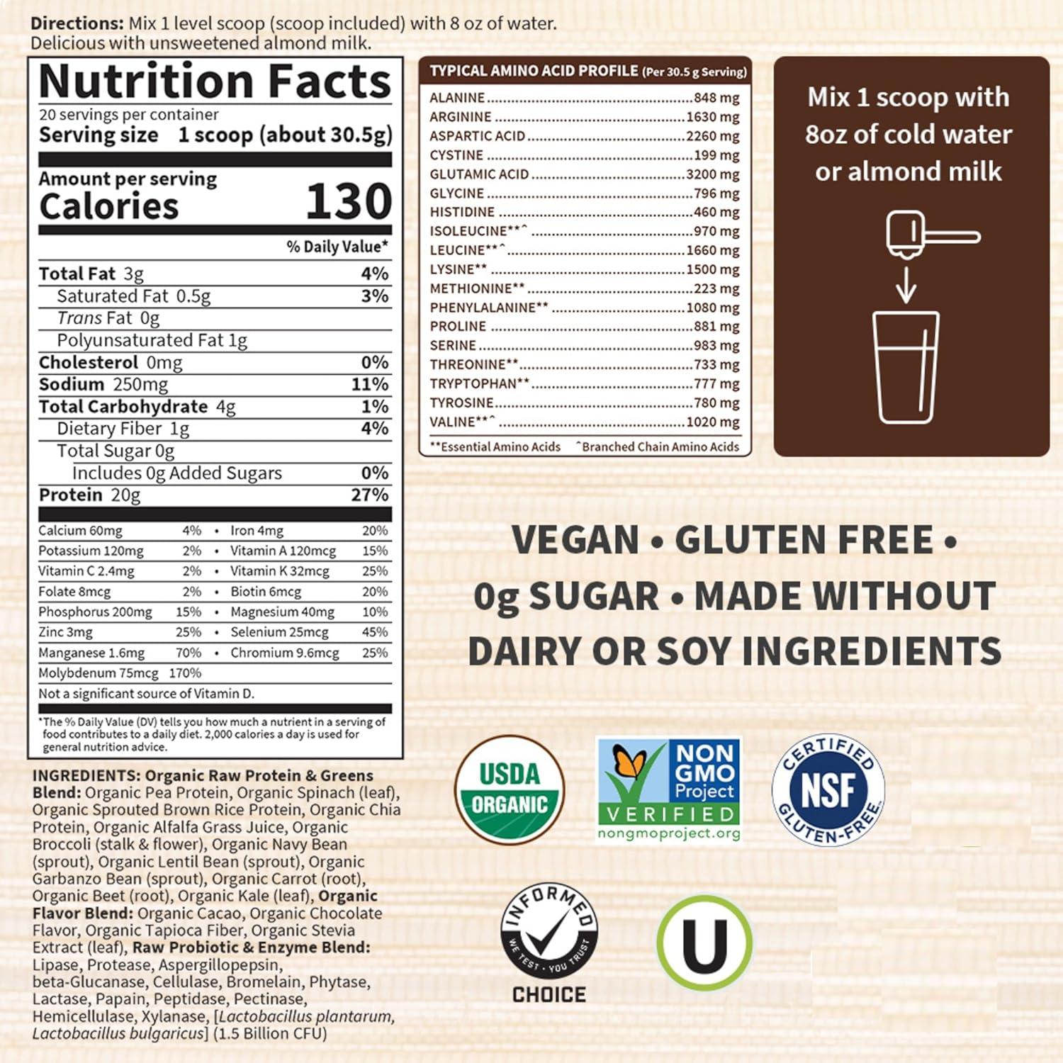 Proteína Orgánica Cruda Jardín de la Vida Chocolate 610 g