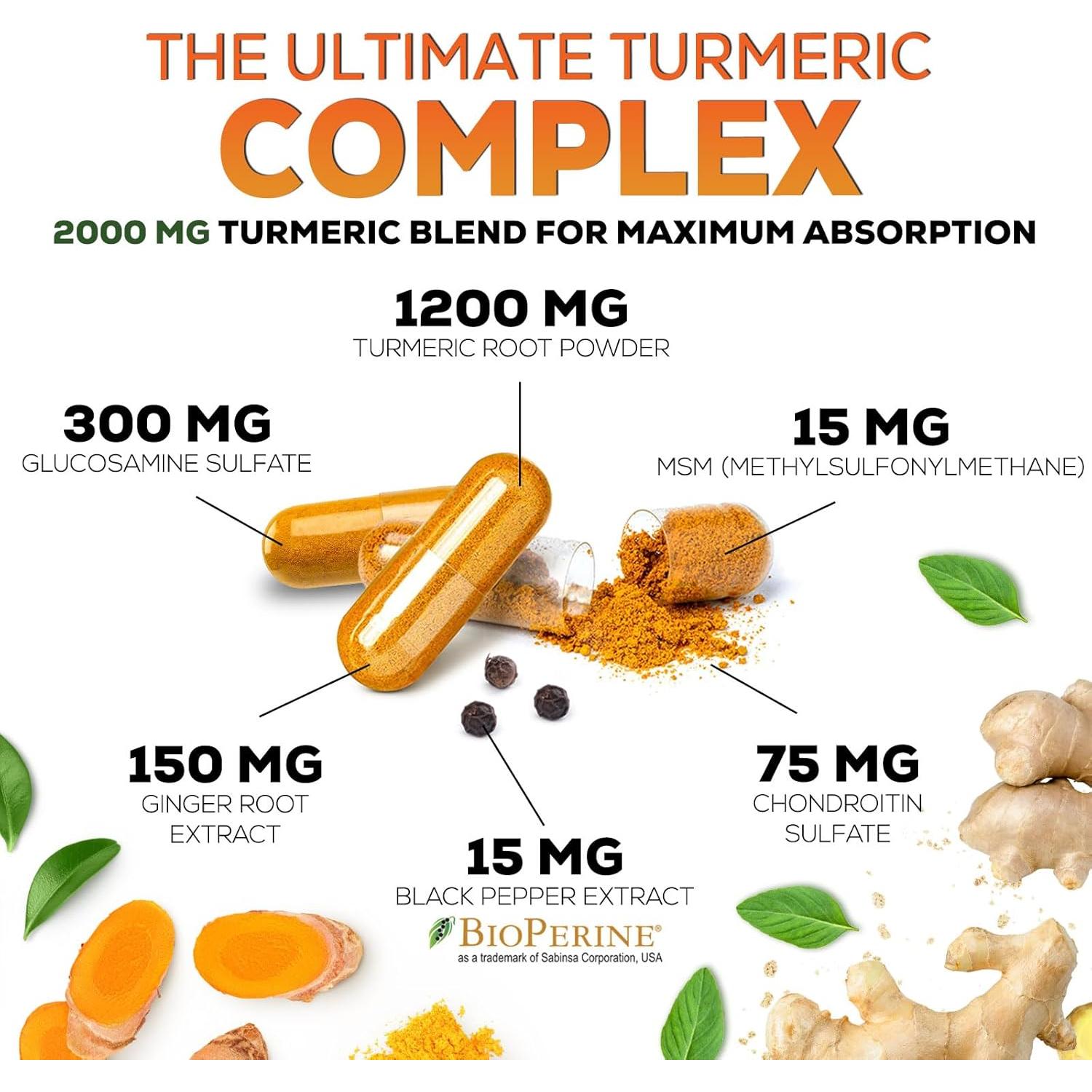 Suplemento de Cúrcuma Curcumina 2000mg con Glucosamina - 60 Cápsulas