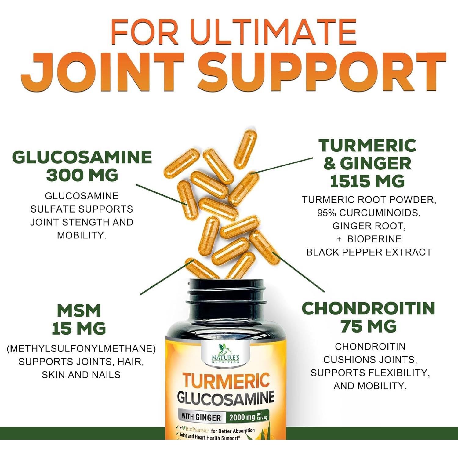 Suplemento de Cúrcuma Curcumina 2000mg con Glucosamina - 60 Cápsulas