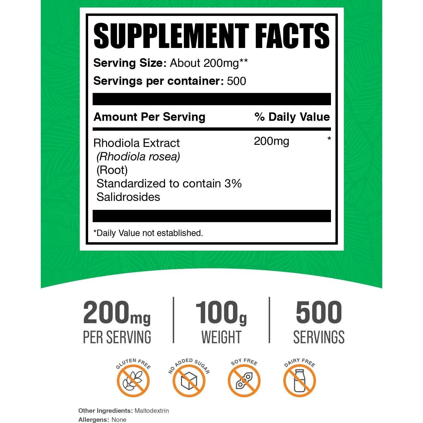 Extracto de Rhodiola Rosea en Polvo 100g - BulkSupplements.com 3% Salidrosidos