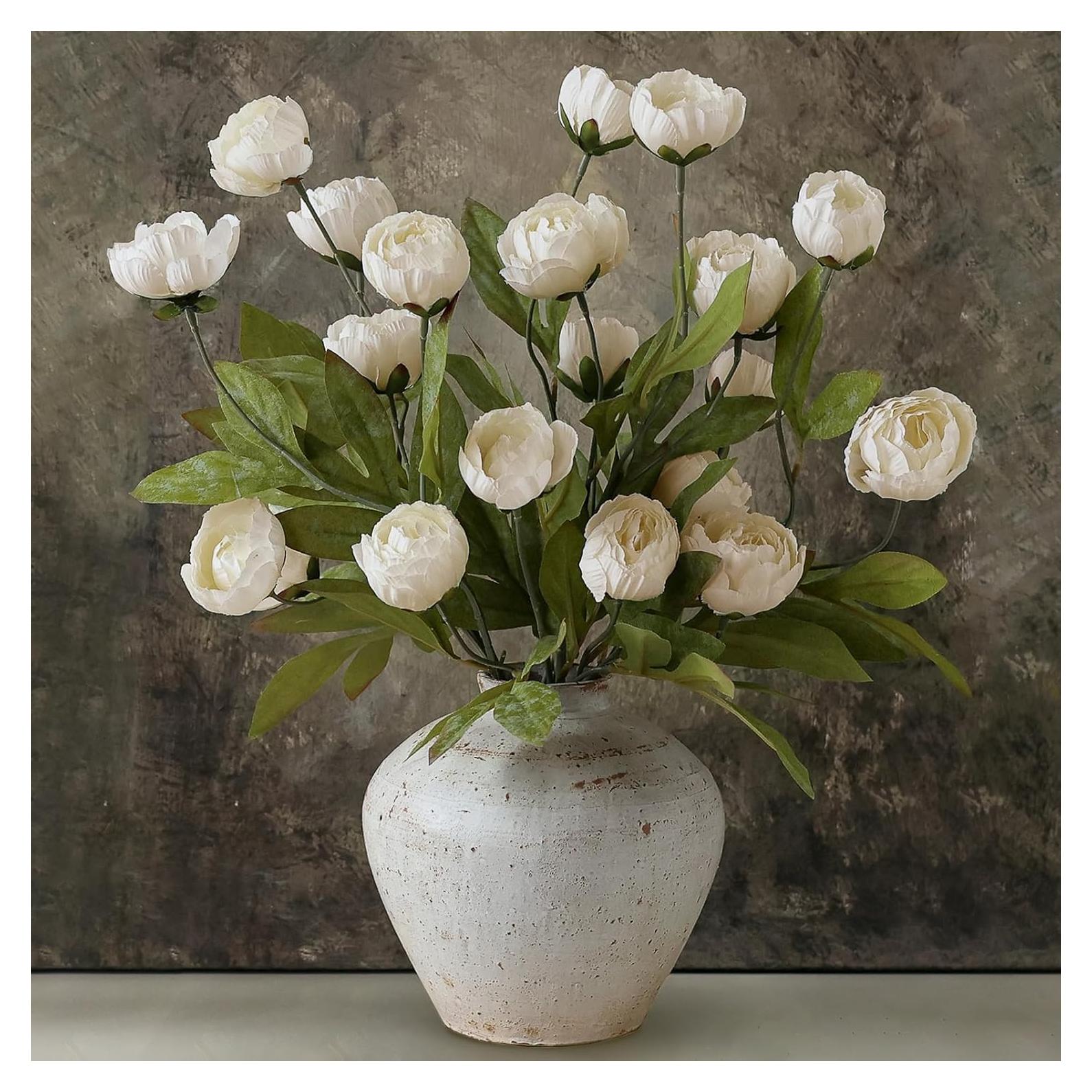 6 Ramas de Peonía Artificial VIERENA 68 cm Seda Crema