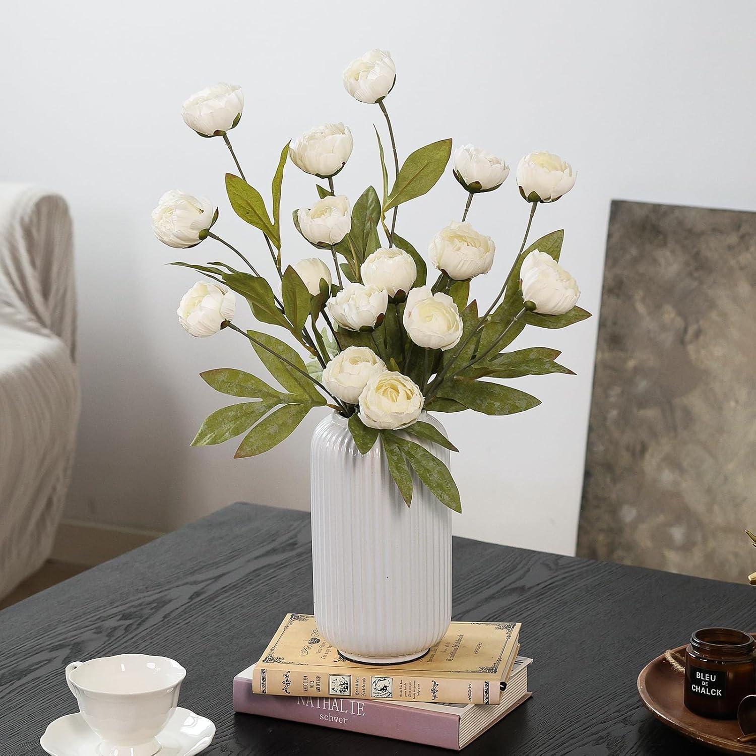 6 Ramas de Peonía Artificial VIERENA 68 cm Seda Crema