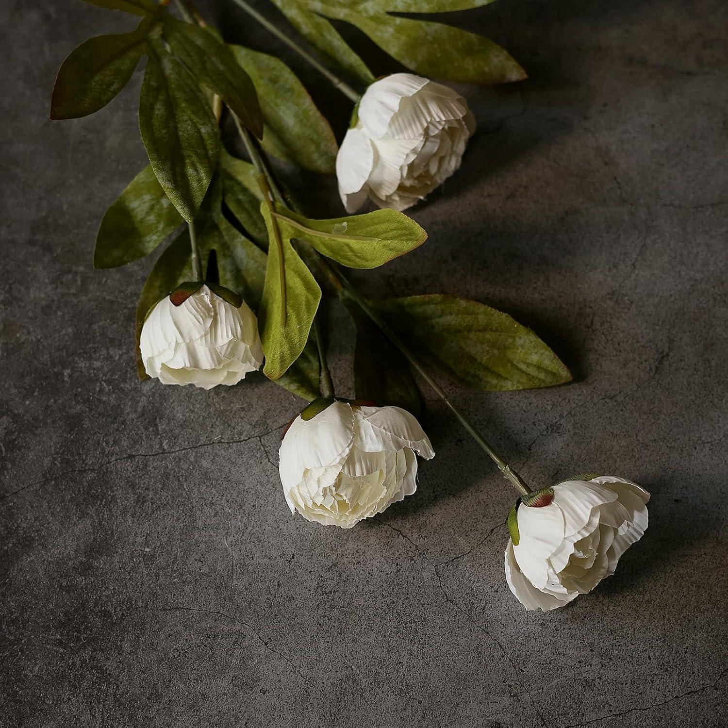 6 Ramas de Peonía Artificial VIERENA 68 cm Seda Crema