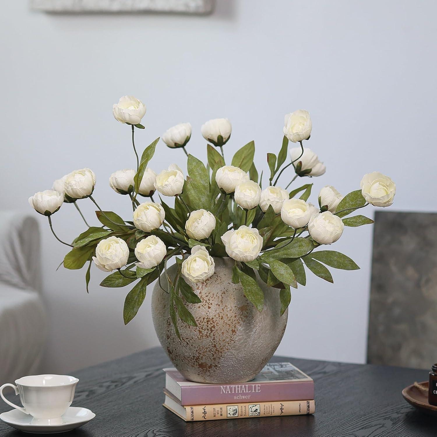 6 Ramas de Peonía Artificial VIERENA 68 cm Seda Crema