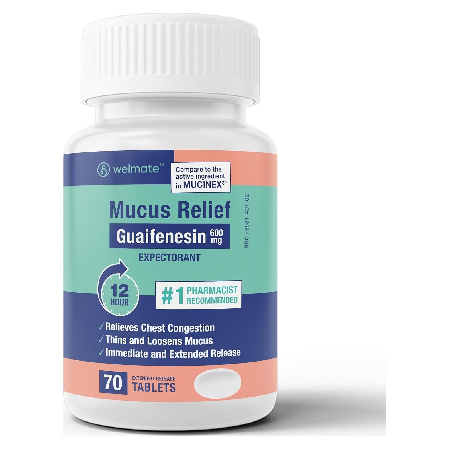 Guaifenesina 600mg WELMATE - 70 Tabletas Expectorantes