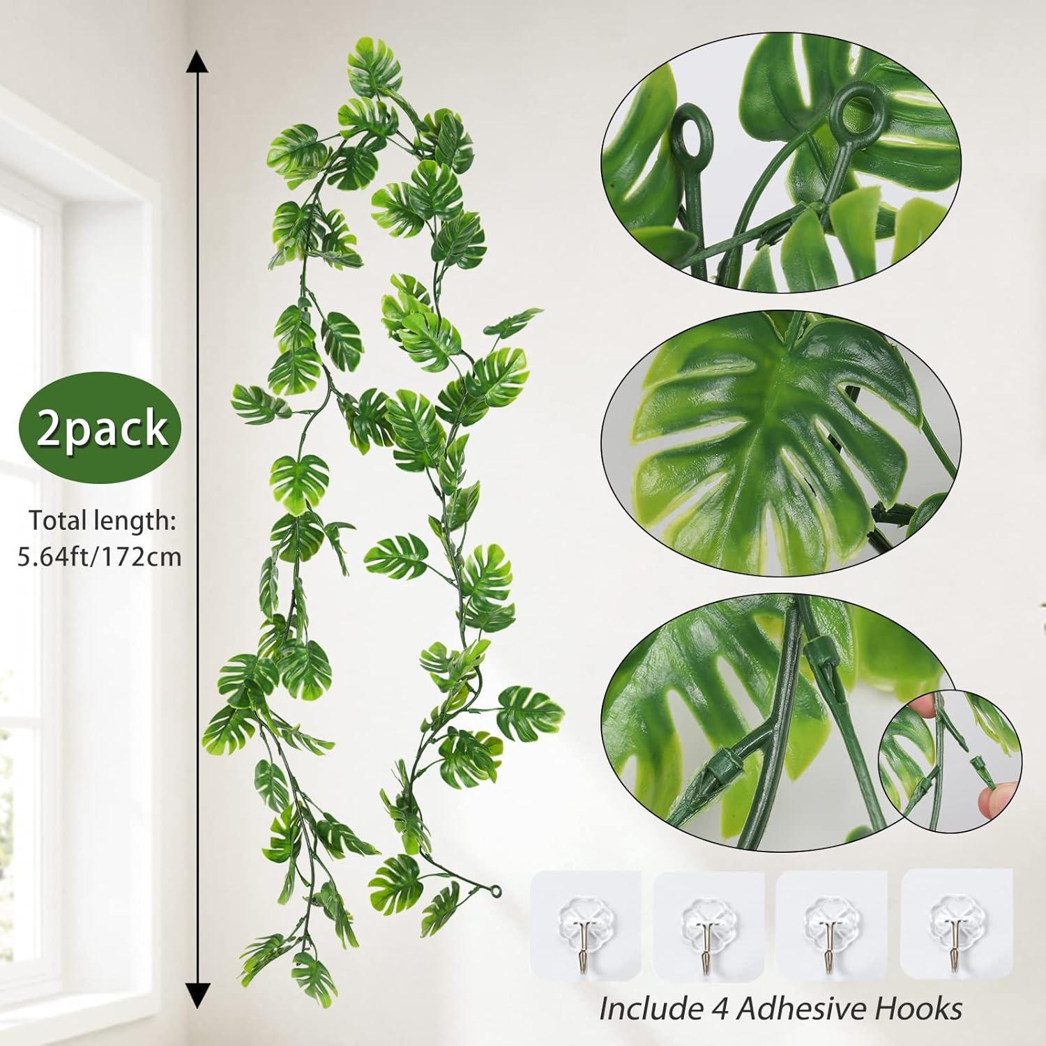 Hojas Artificiales de Monstera Vines 2Pcs 1.8m Verde Decoración