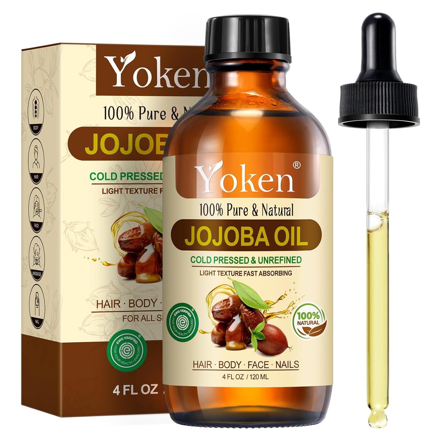 Jojoba Oil 4 fl oz EWG Verified 100% Pure Jojoba Oil Cold Pressed for Skin, Hair, Nails, Cuticles - Unrefined & Hexane Free, Natural Moisturizer Carrier oils Facial Serum for Gua Sha