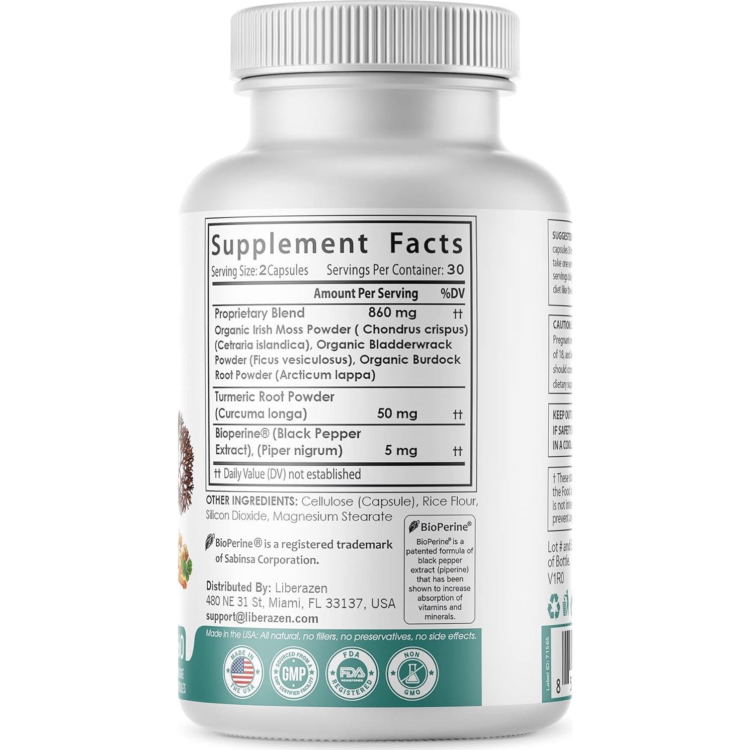 Píldoras de Musgo Marino Irlandés Orgánico Liberazen - 60 Cápsulas