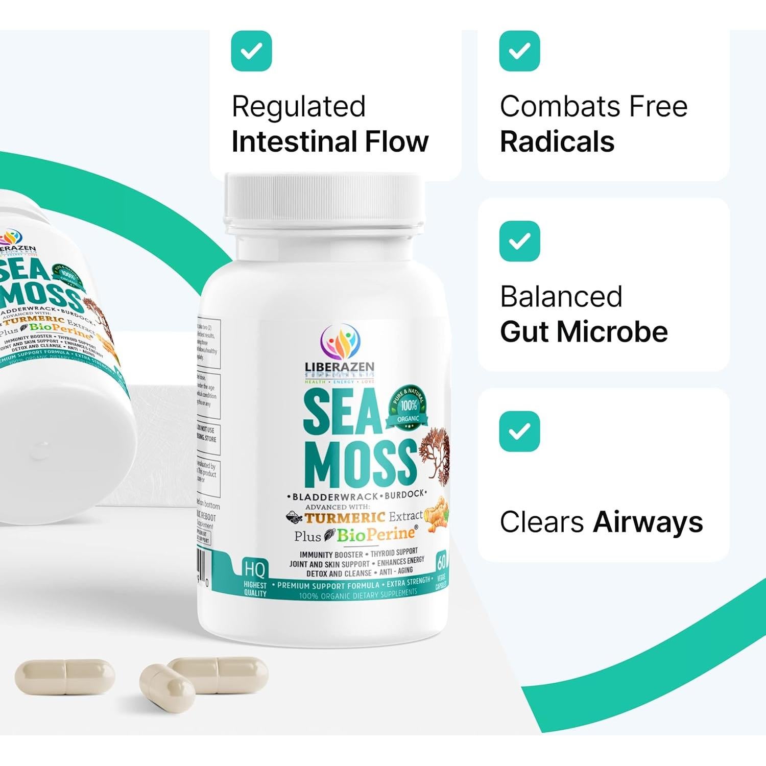 Píldoras de Musgo Marino Irlandés Orgánico Liberazen - 60 Cápsulas