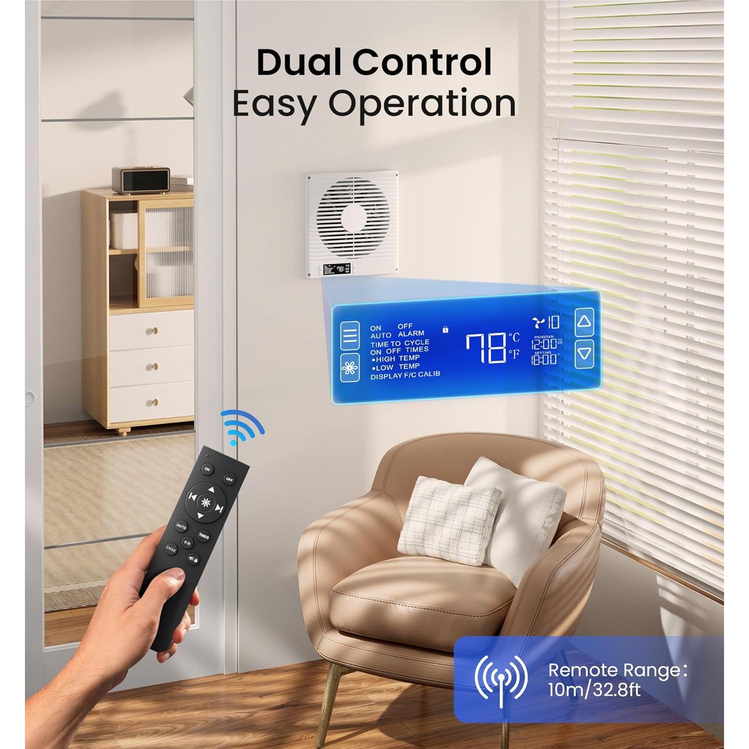 Ventilador de Pared KOVIET 8" con Control Remoto y 10 Velocidades