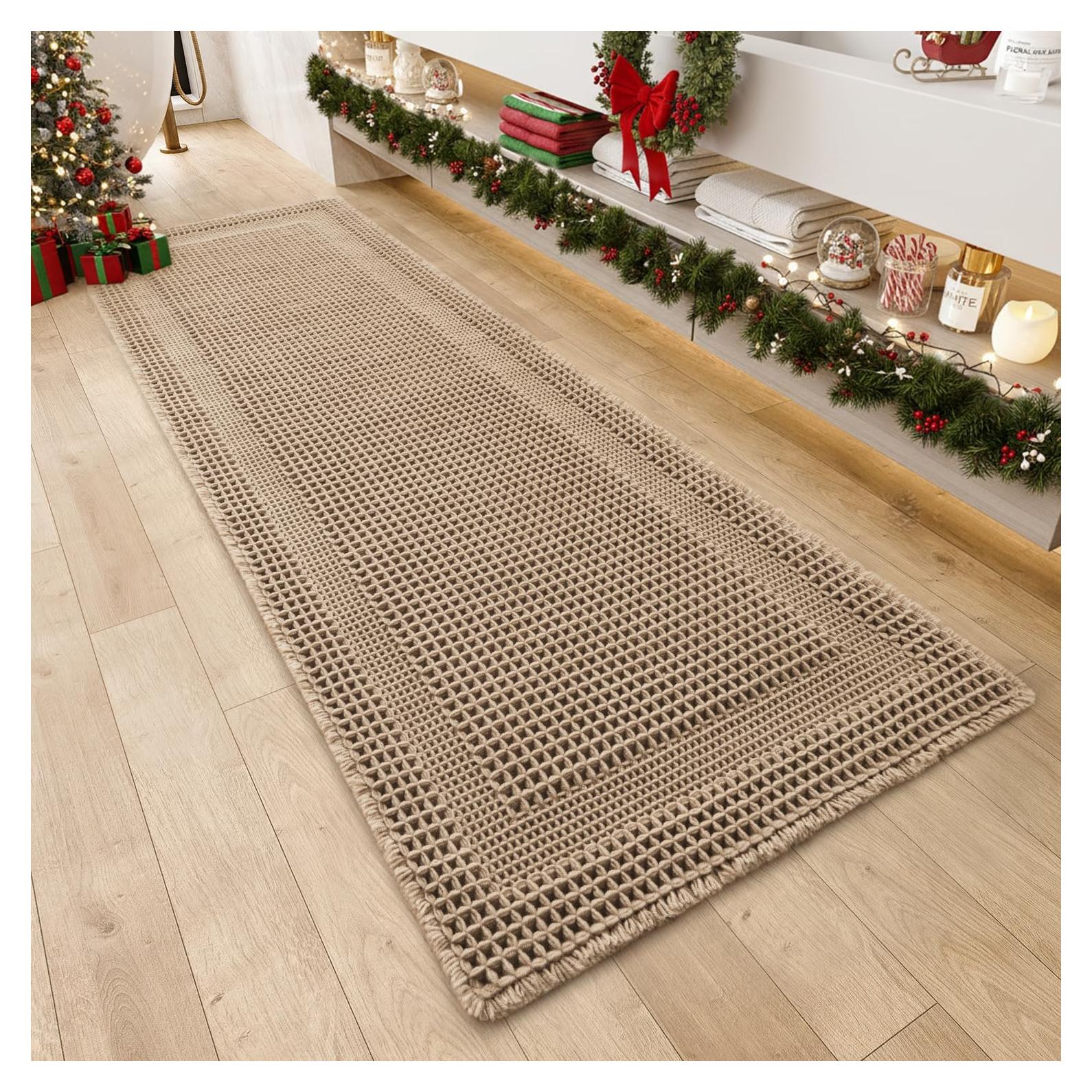 Alfombra de Baño Antideslizante AMOAMI 61x122cm Beige Boho