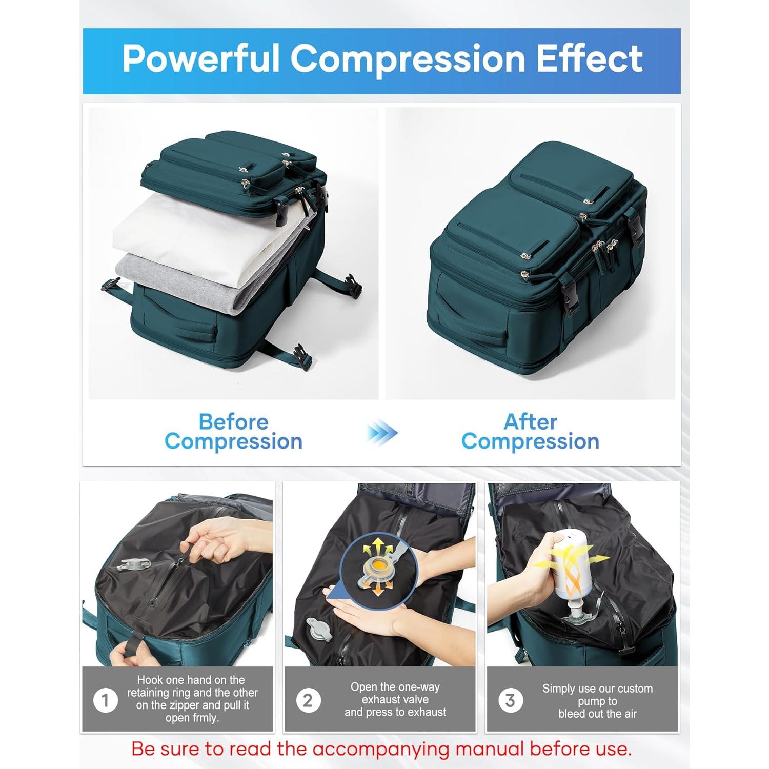 Mochila Vacpack Suradar 20L Azul Pavo Real con Compresión