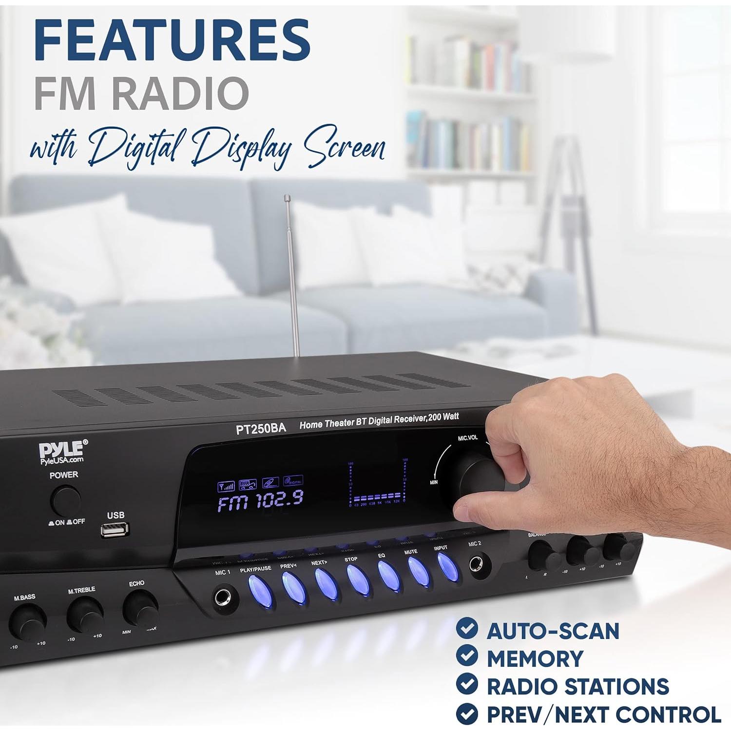 Amplificador Bluetooth Inalámbrico Pyle PT250BA 200W Estéreo