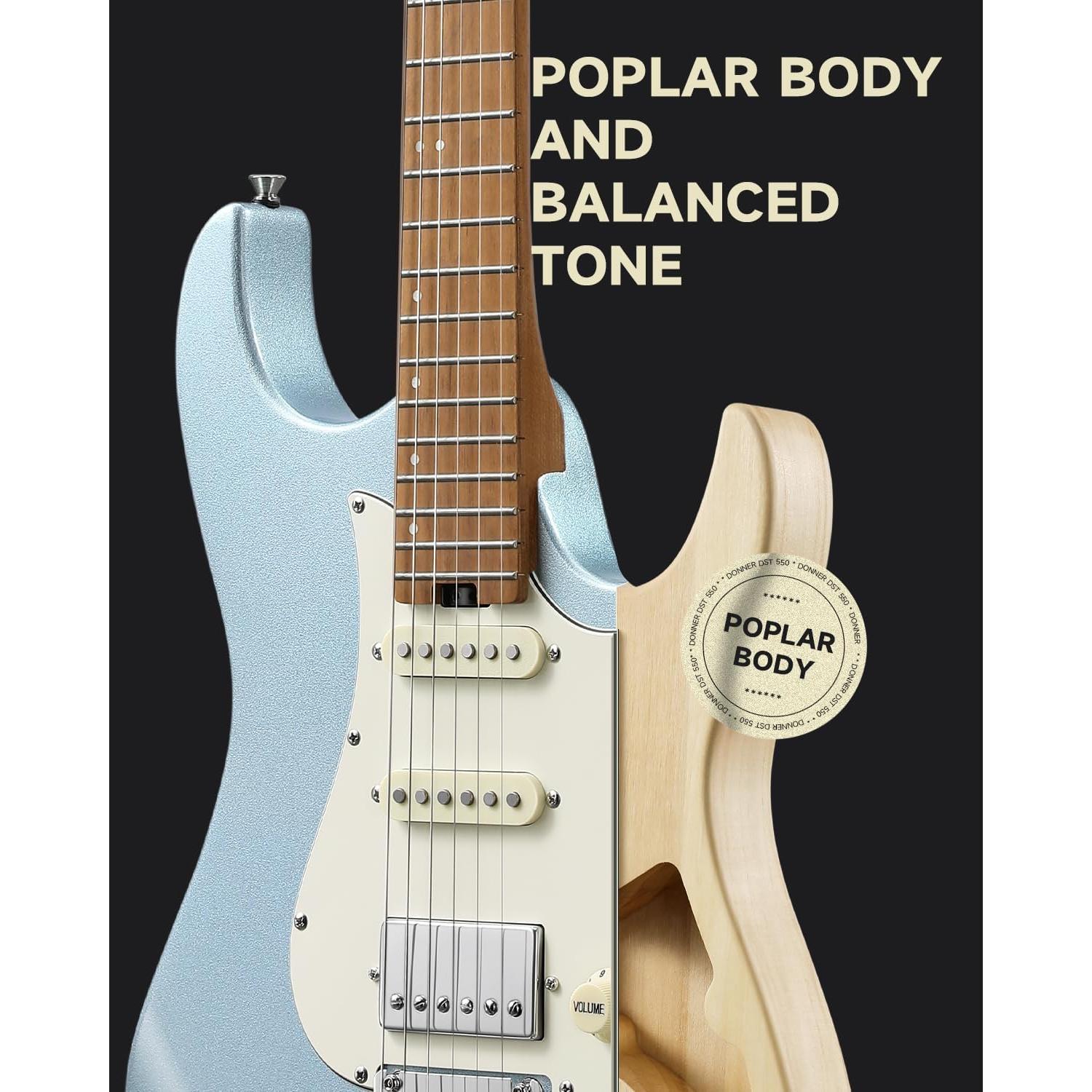 Guitarra Eléctrica Donner DST-550 39" Cuerpo Álamo Azul Hielo
